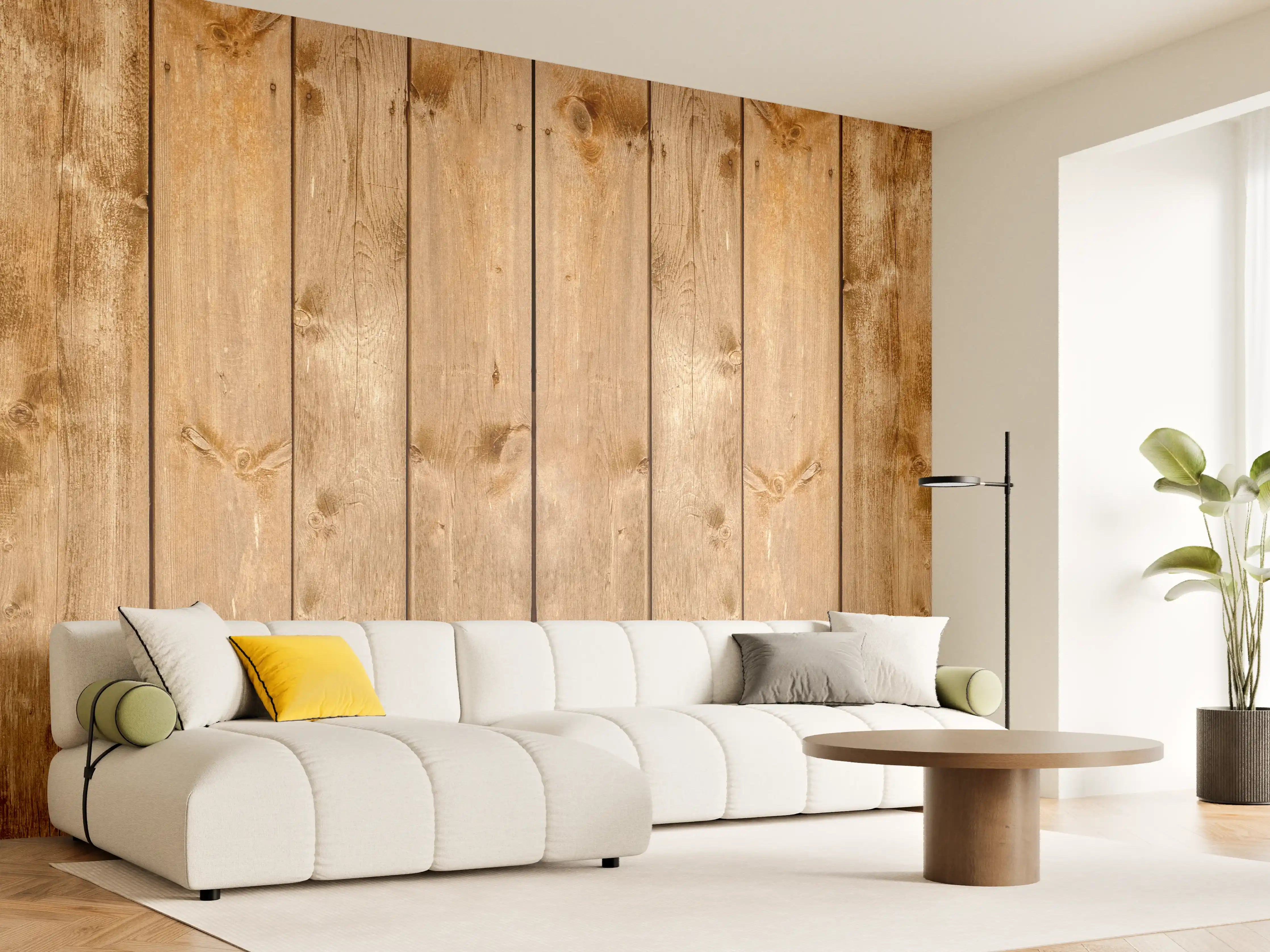 Wandverkleidung Wohnzimmer - Rustikale Holzpaneele Braun