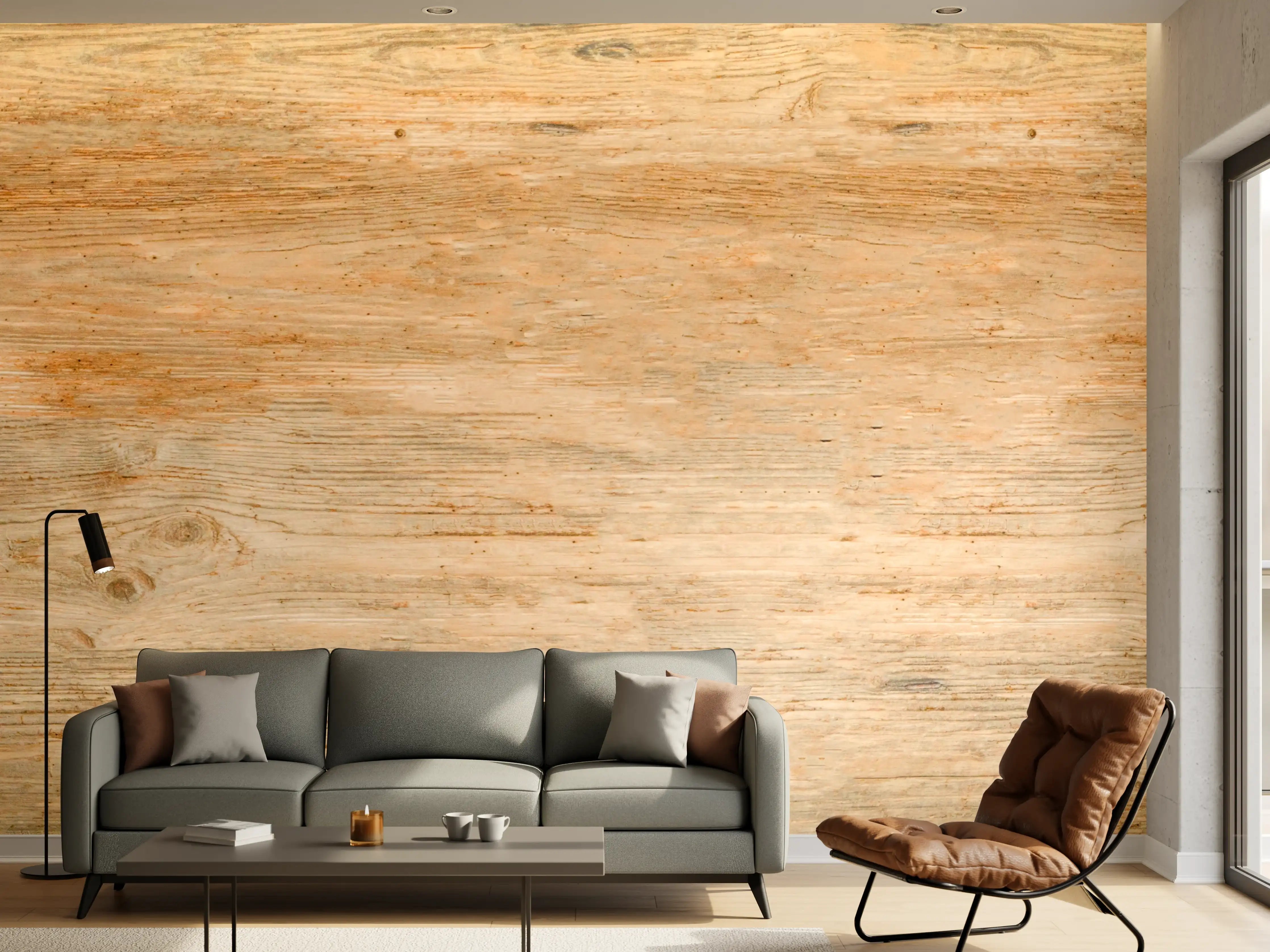 Wandverkleidung Wohnzimmer - Rustikale Holztextur Panorama