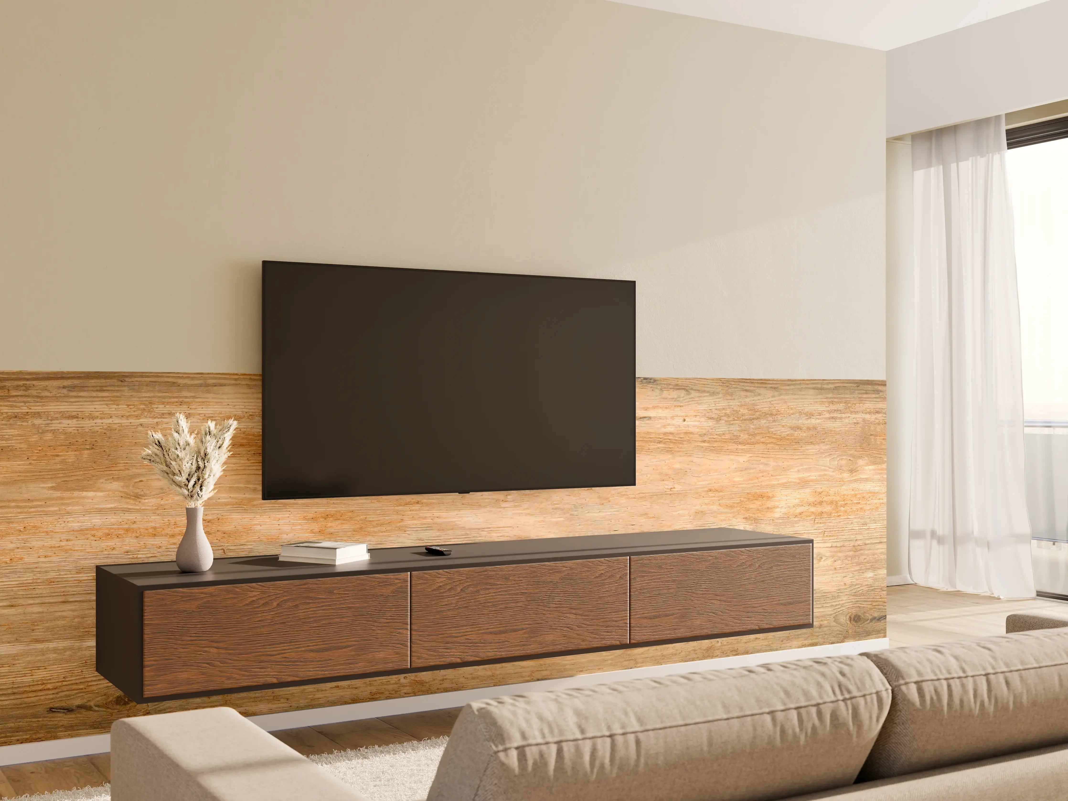 Wandverkleidung Wohnzimmer - Rustikale Holztextur Panorama