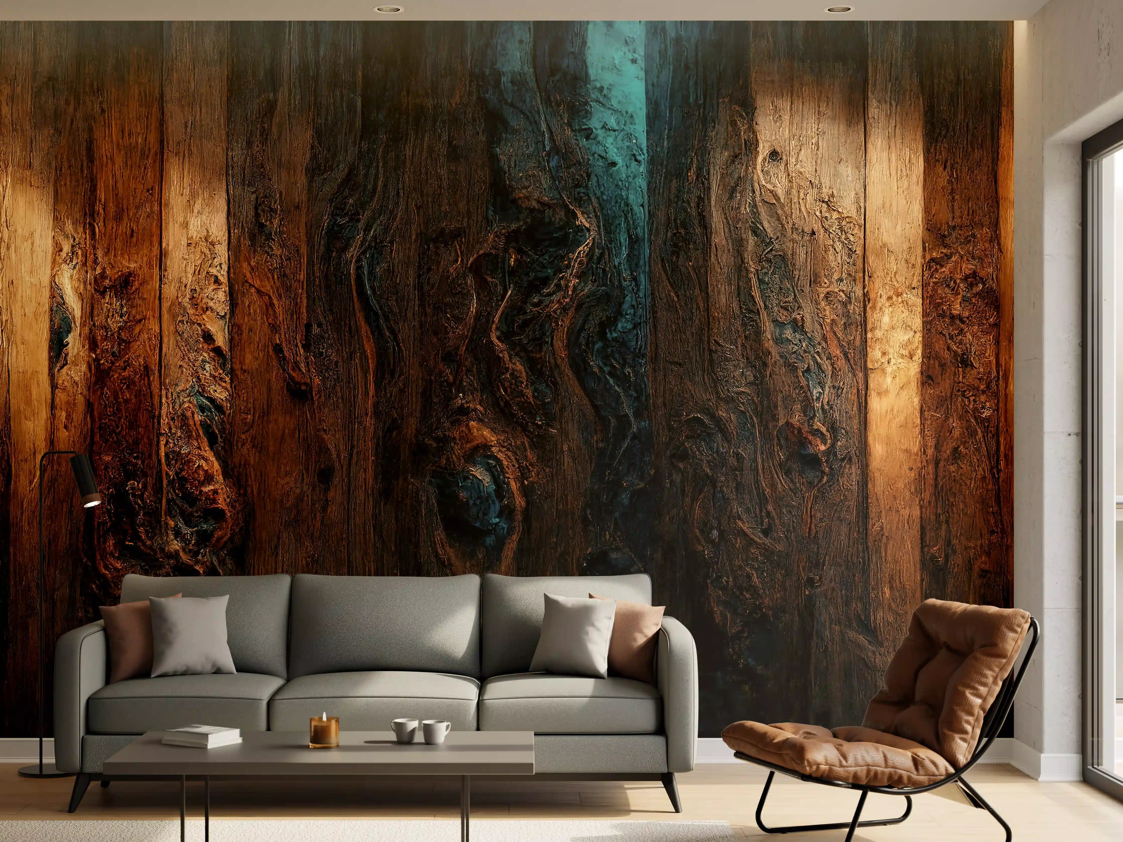 Wandverkleidung Wohnzimmer - Rustikale Holzwand mit dunklen Akzenten