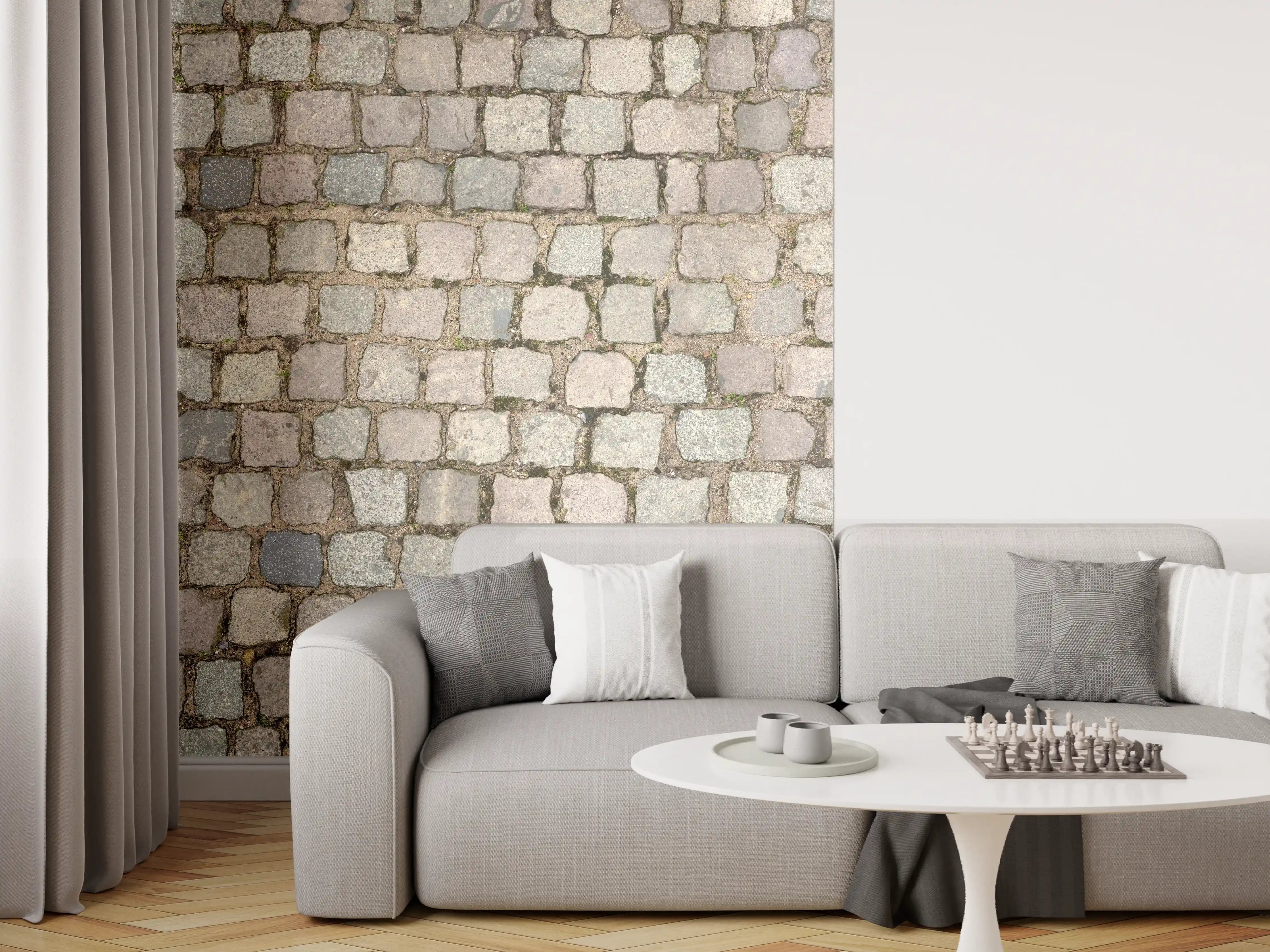 Wandverkleidung Wohnzimmer - Rustikale Kopfsteinpflaster-Optik für Ihr Projekt