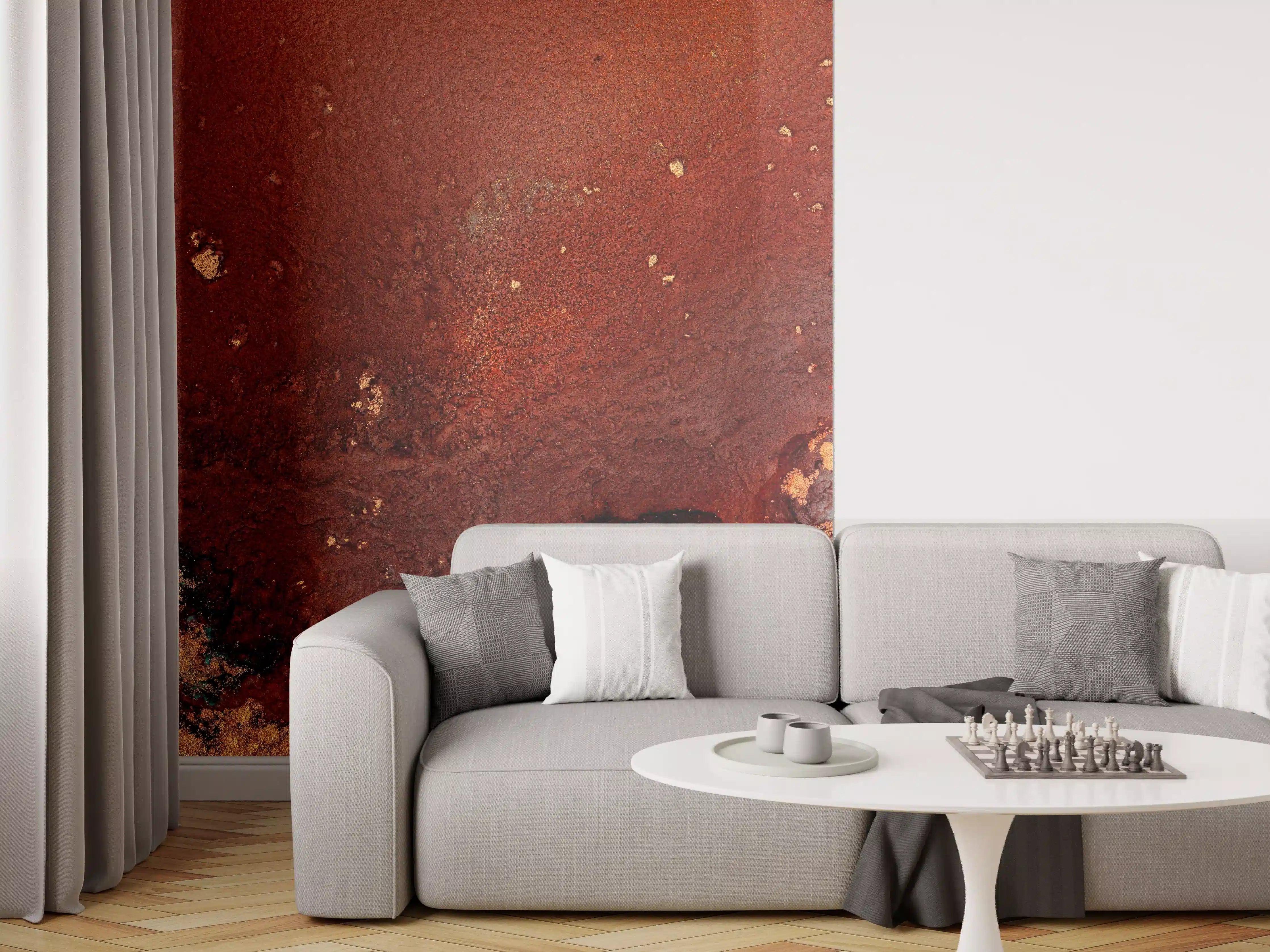 Wandverkleidung Wohnzimmer - Rustikale Metall-Textur mit Erdtönen