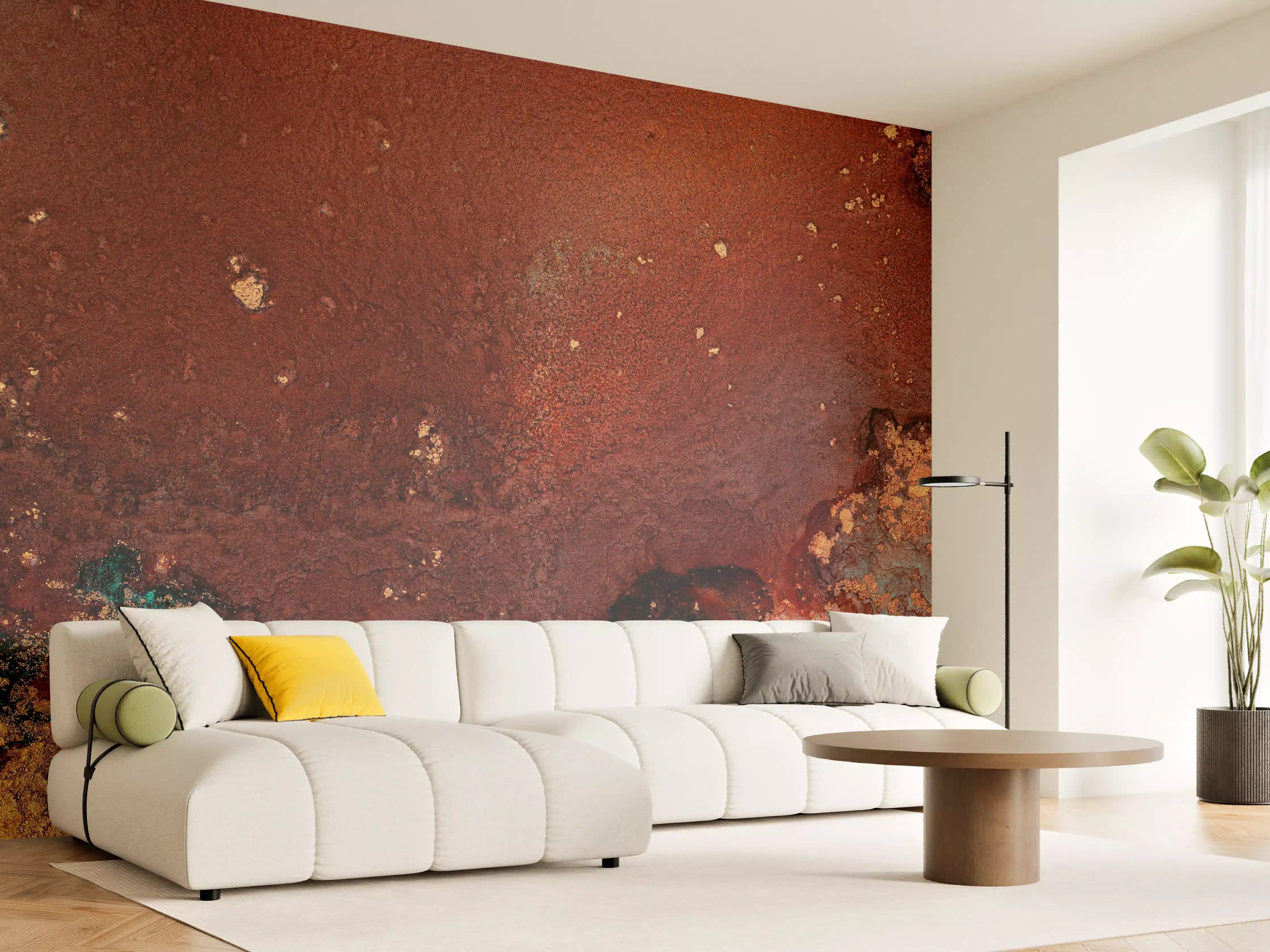 Wandverkleidung Wohnzimmer - Rustikale Metall-Textur mit Erdtönen