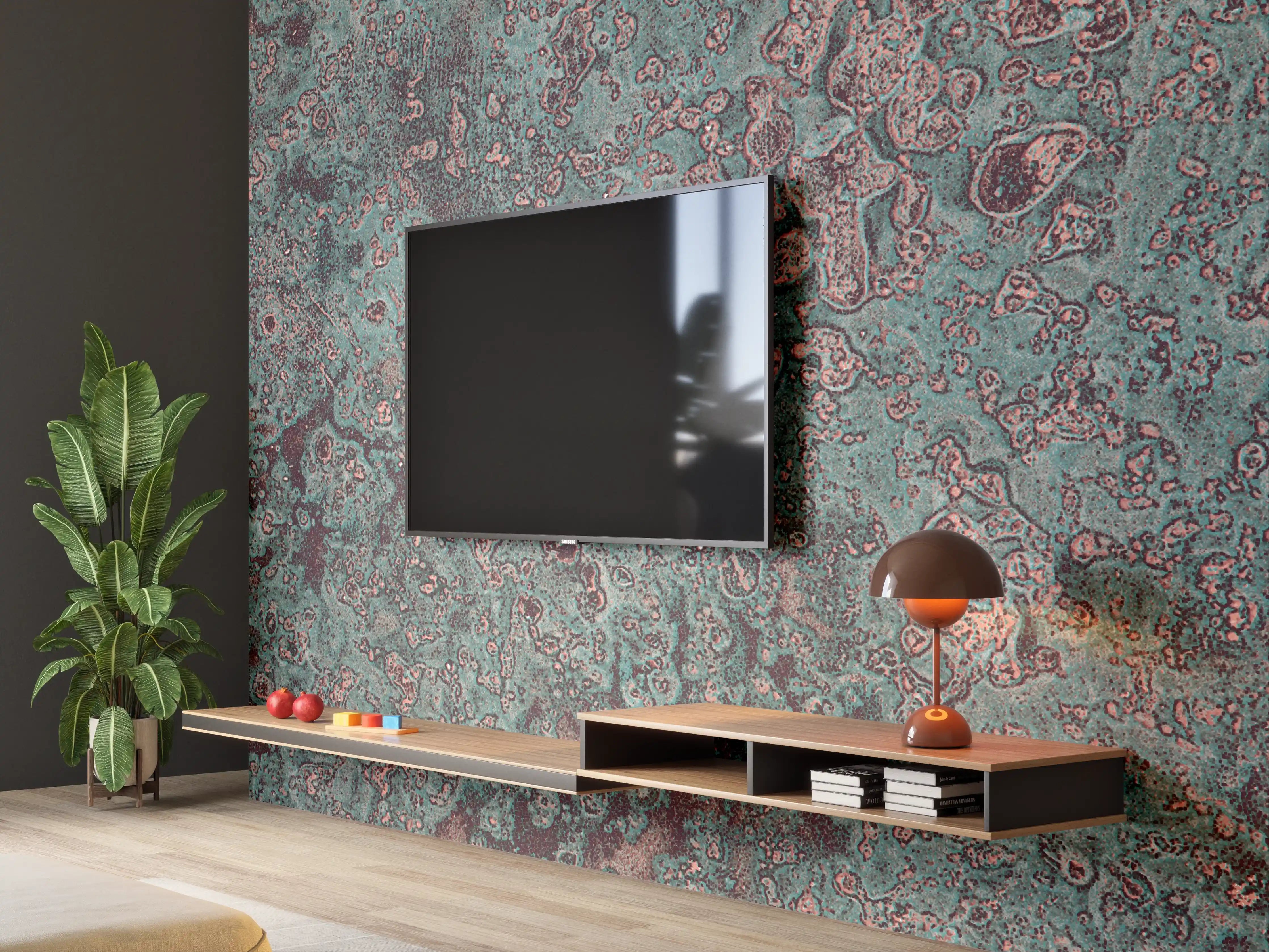 Wandverkleidung Wohnzimmer - Rustikale Metall-Textur mit Patina