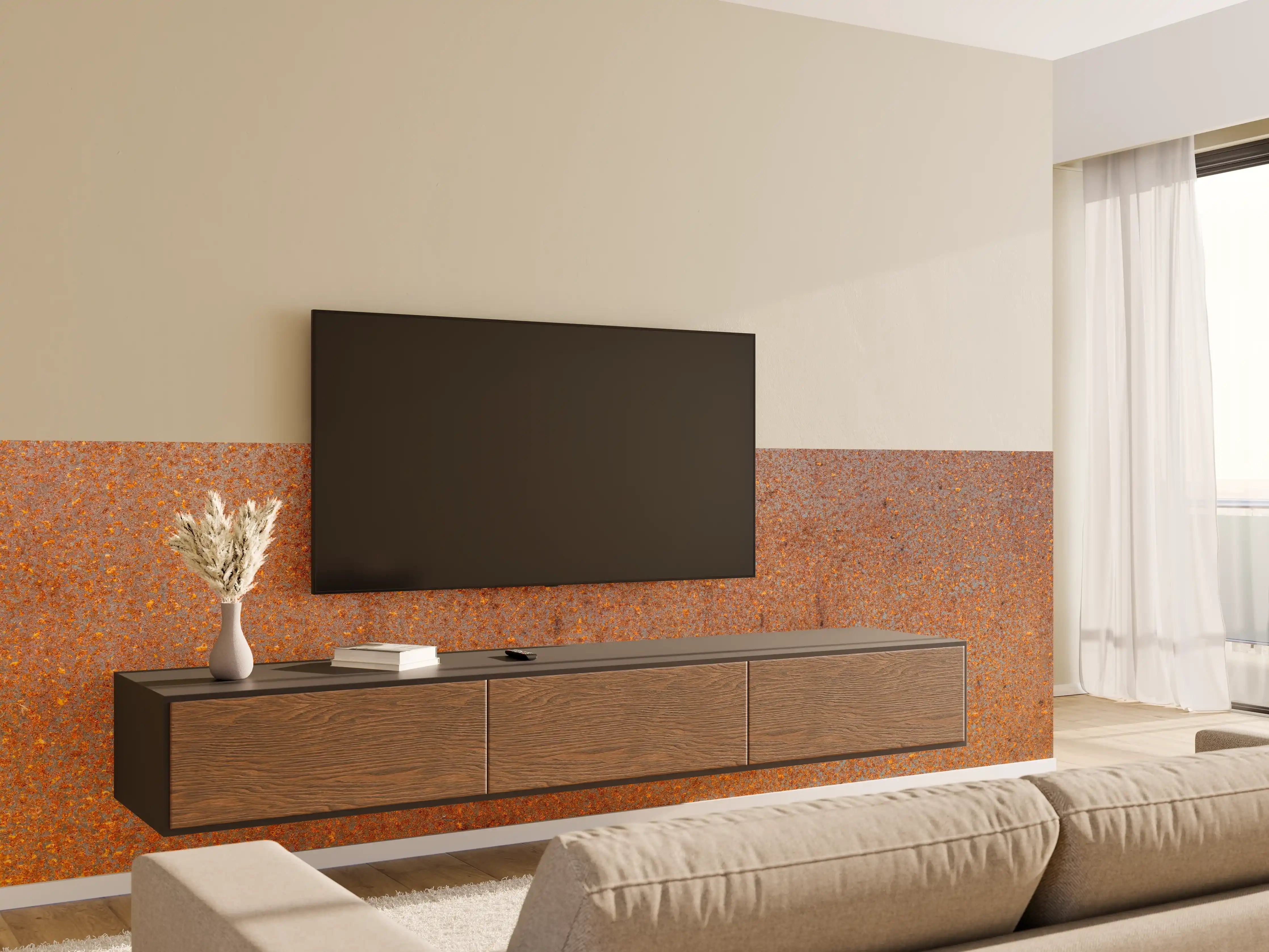 Wandverkleidung Wohnzimmer - Rustikale Metallische Textur mit Patina