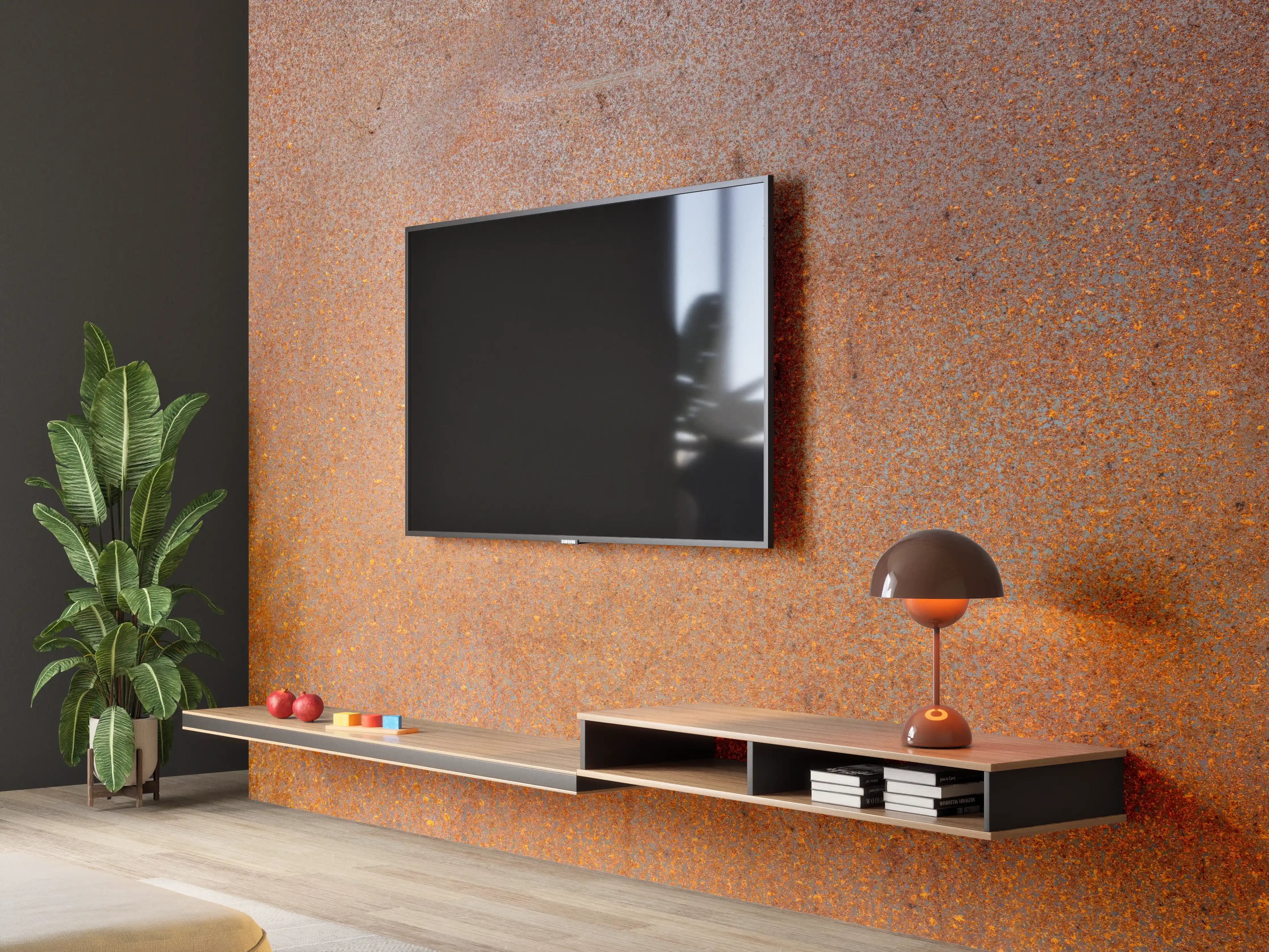 Wandverkleidung Wohnzimmer - Rustikale Metallische Textur mit Patina