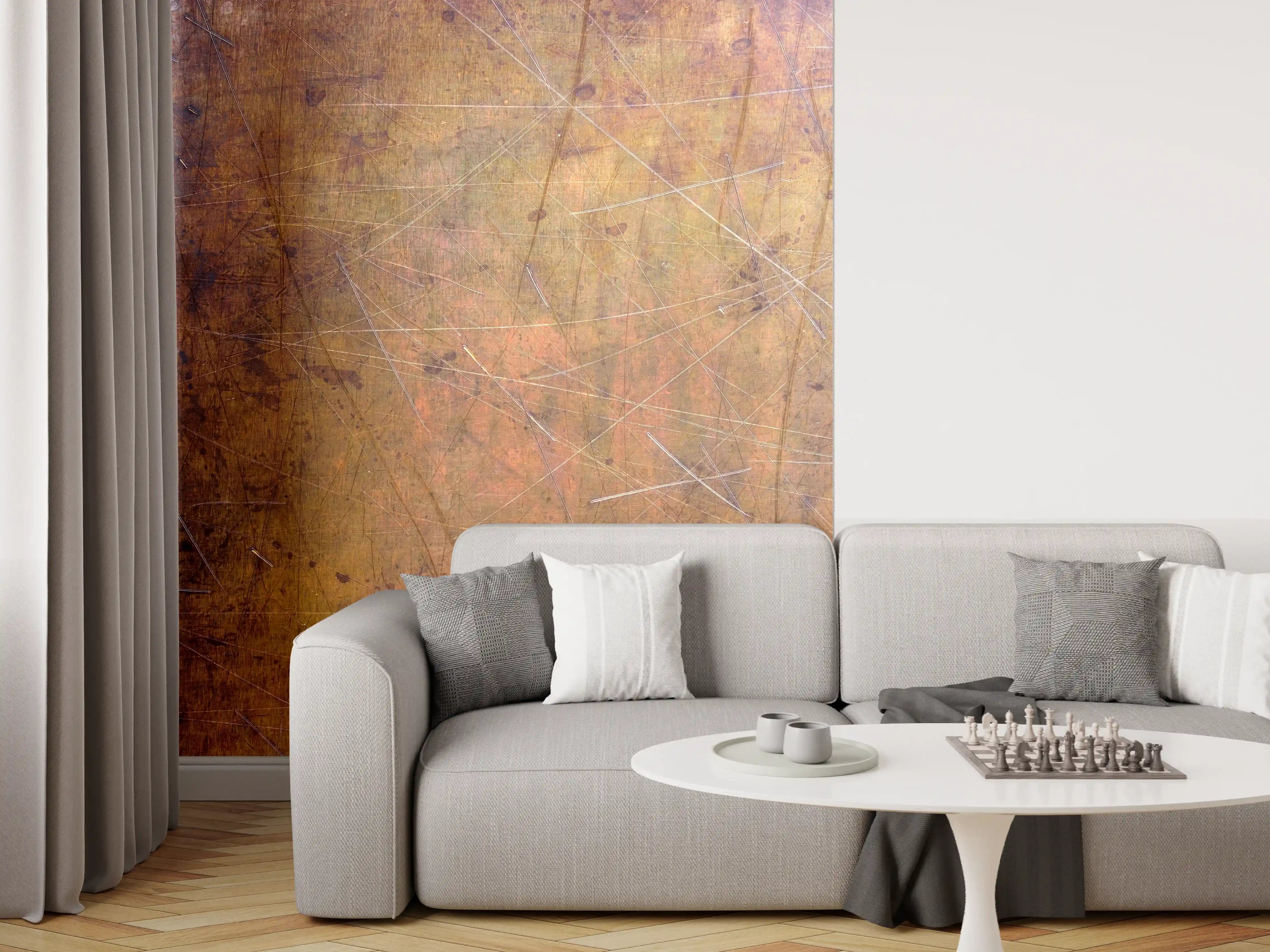 Wandverkleidung Wohnzimmer - Rustikale Metalloberfläche mit Kratzern