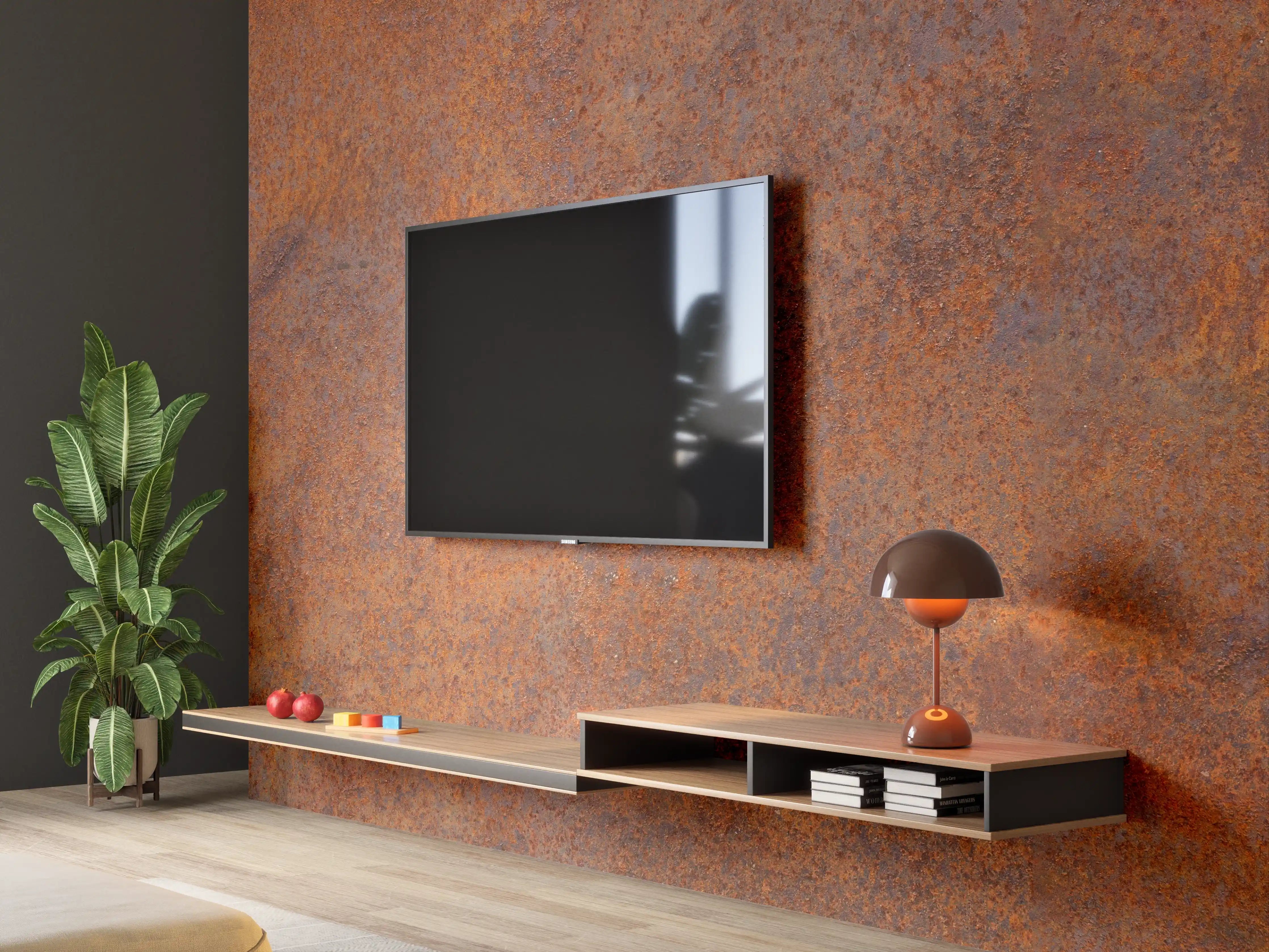 Wandverkleidung Wohnzimmer - Rustikale Metalloberfläche mit Rosteffekt