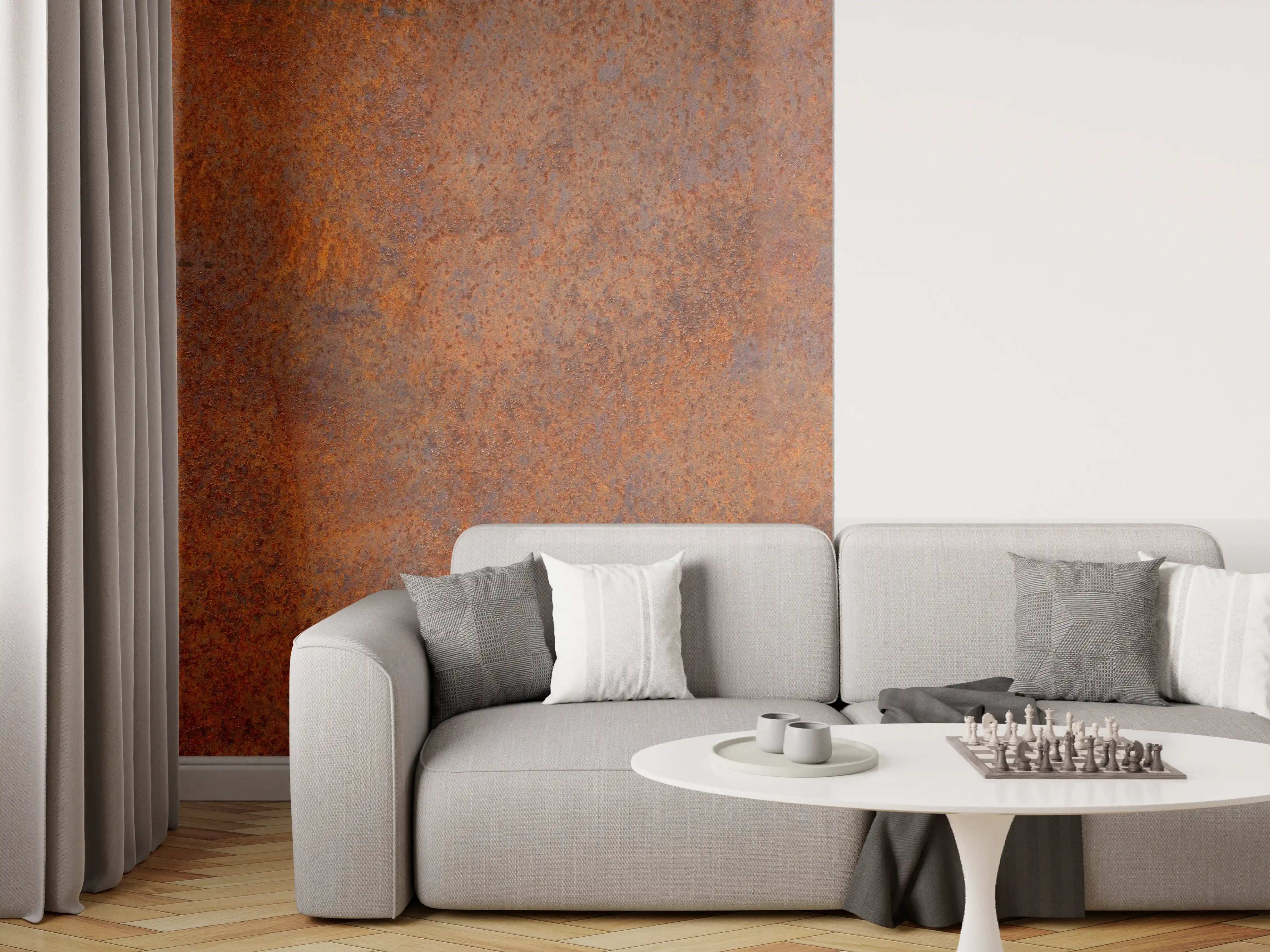 Wandverkleidung Wohnzimmer - Rustikale Metalloberfläche mit Rosteffekt