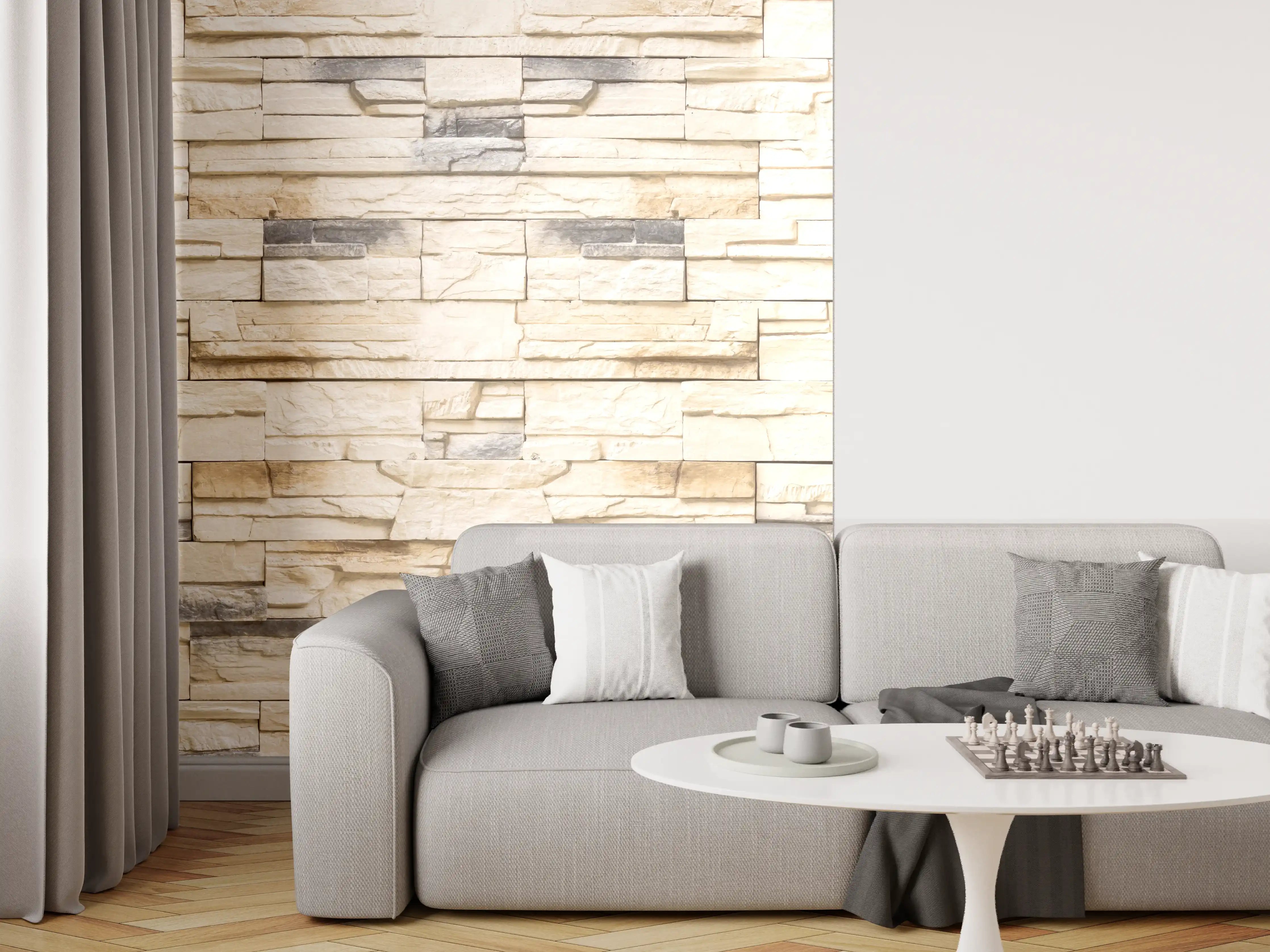 Wandverkleidung Wohnzimmer - Rustikale Steinwand Dekor