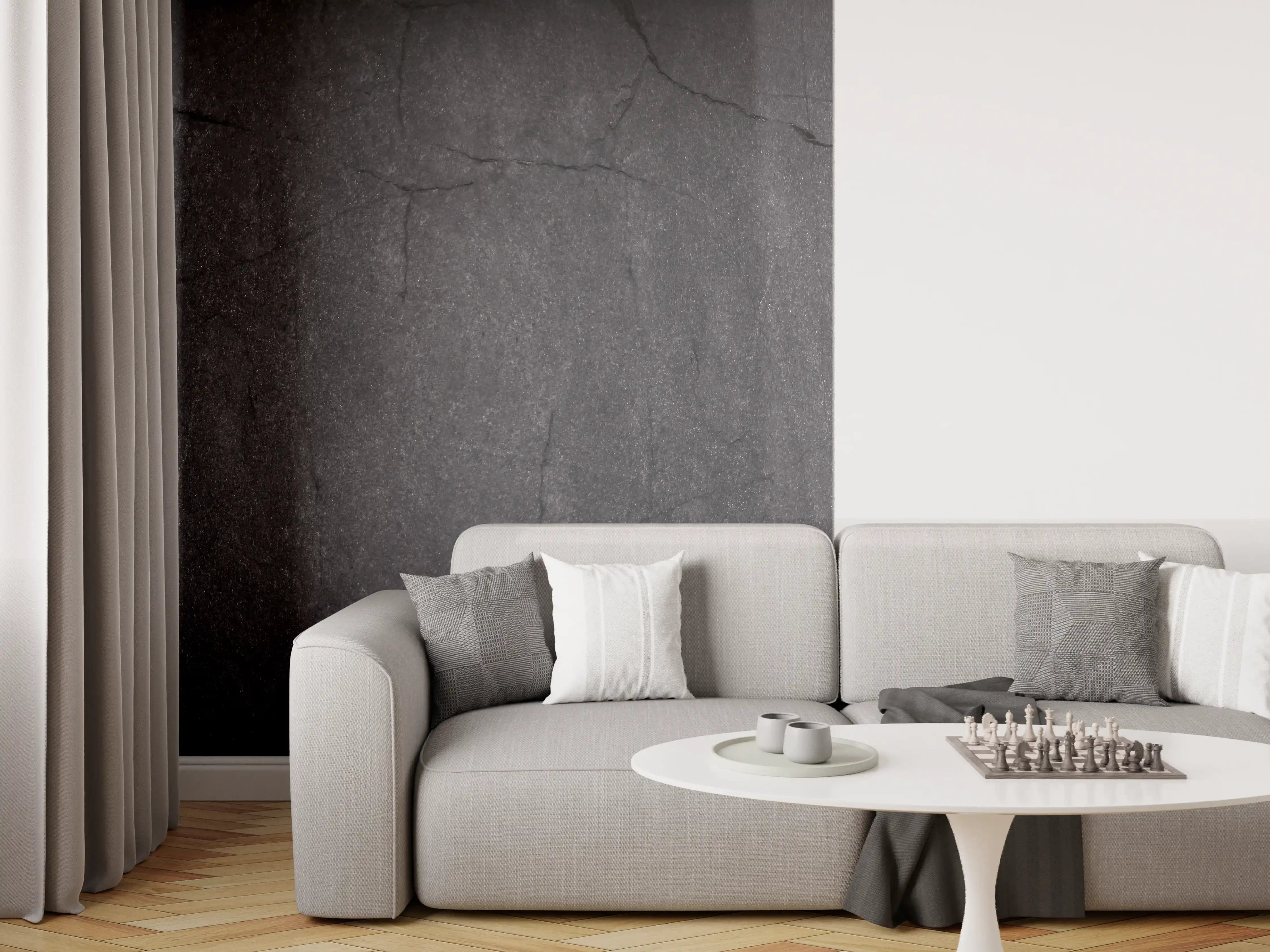 Wandverkleidung Wohnzimmer - Rustikale Wandgestaltung mit dunklem Schiefer
