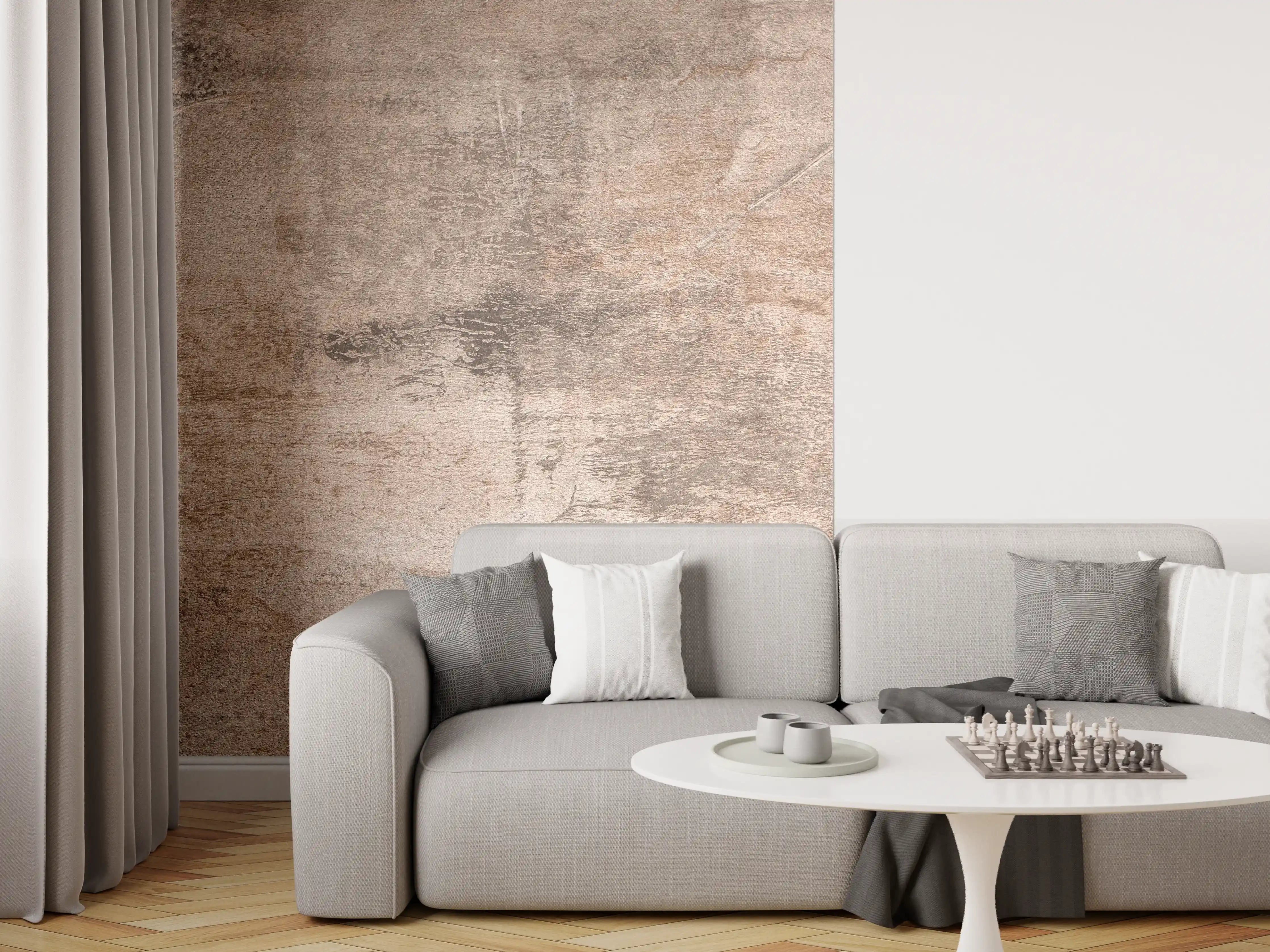 Wandverkleidung Wohnzimmer - Rustikaler Holzboden in Braun- und Grautönen