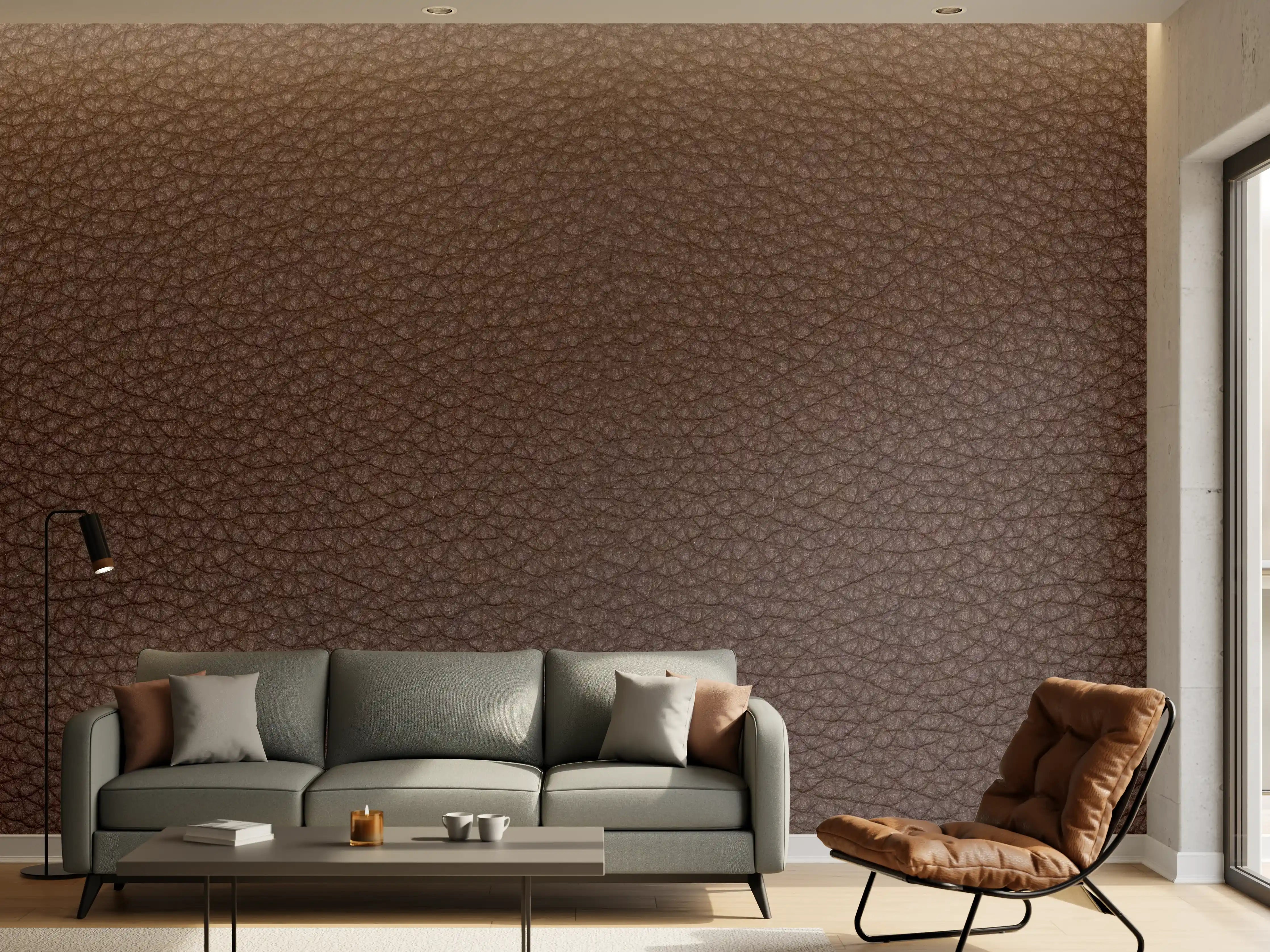 Wandverkleidung Wohnzimmer - Rustikales Dunkelbraun Leder