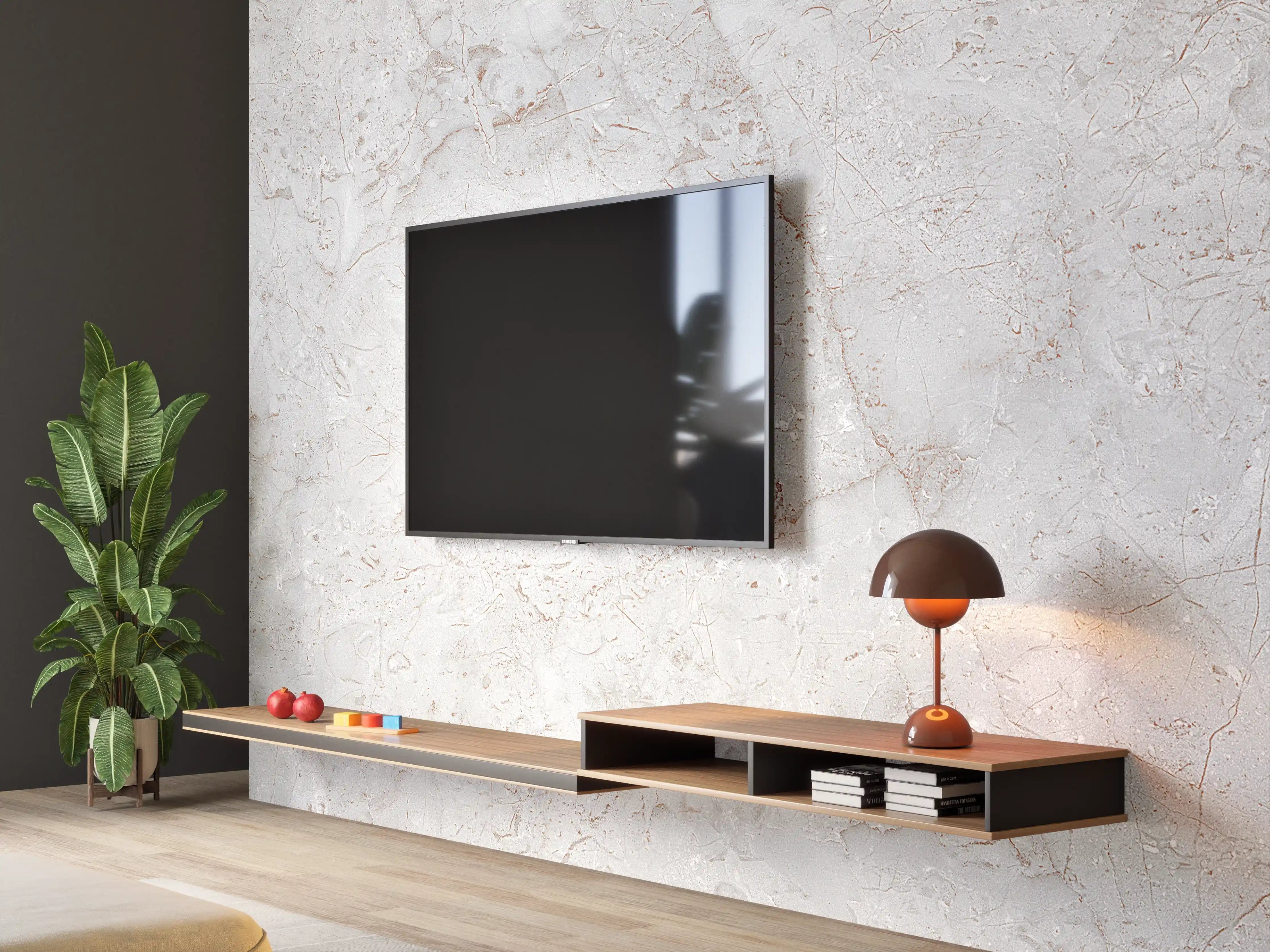 Wandverkleidung Wohnzimmer - Rustikales Marmor-Design