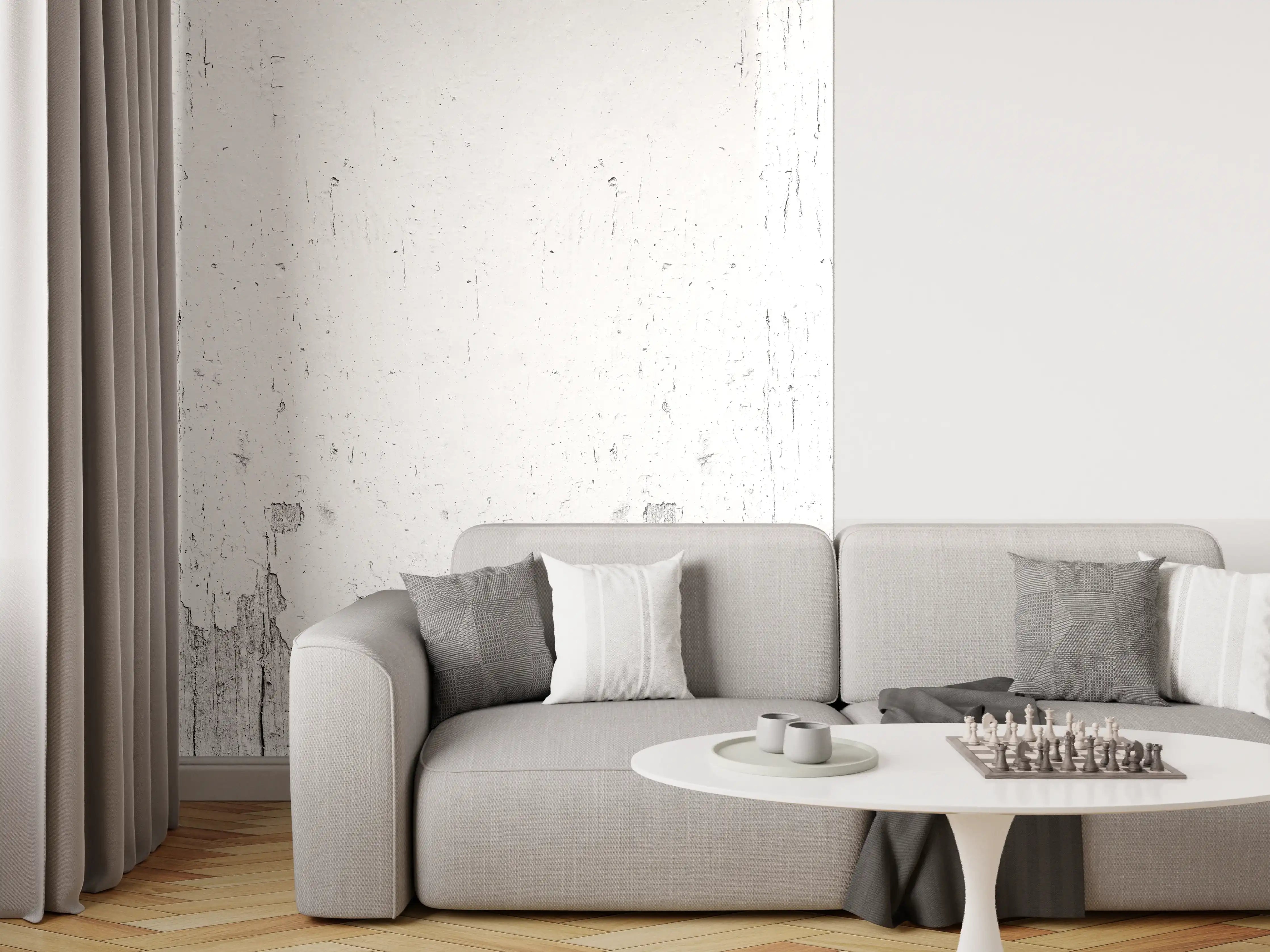 Wandverkleidung Wohnzimmer - Rustikales weiß lackiertes Holz