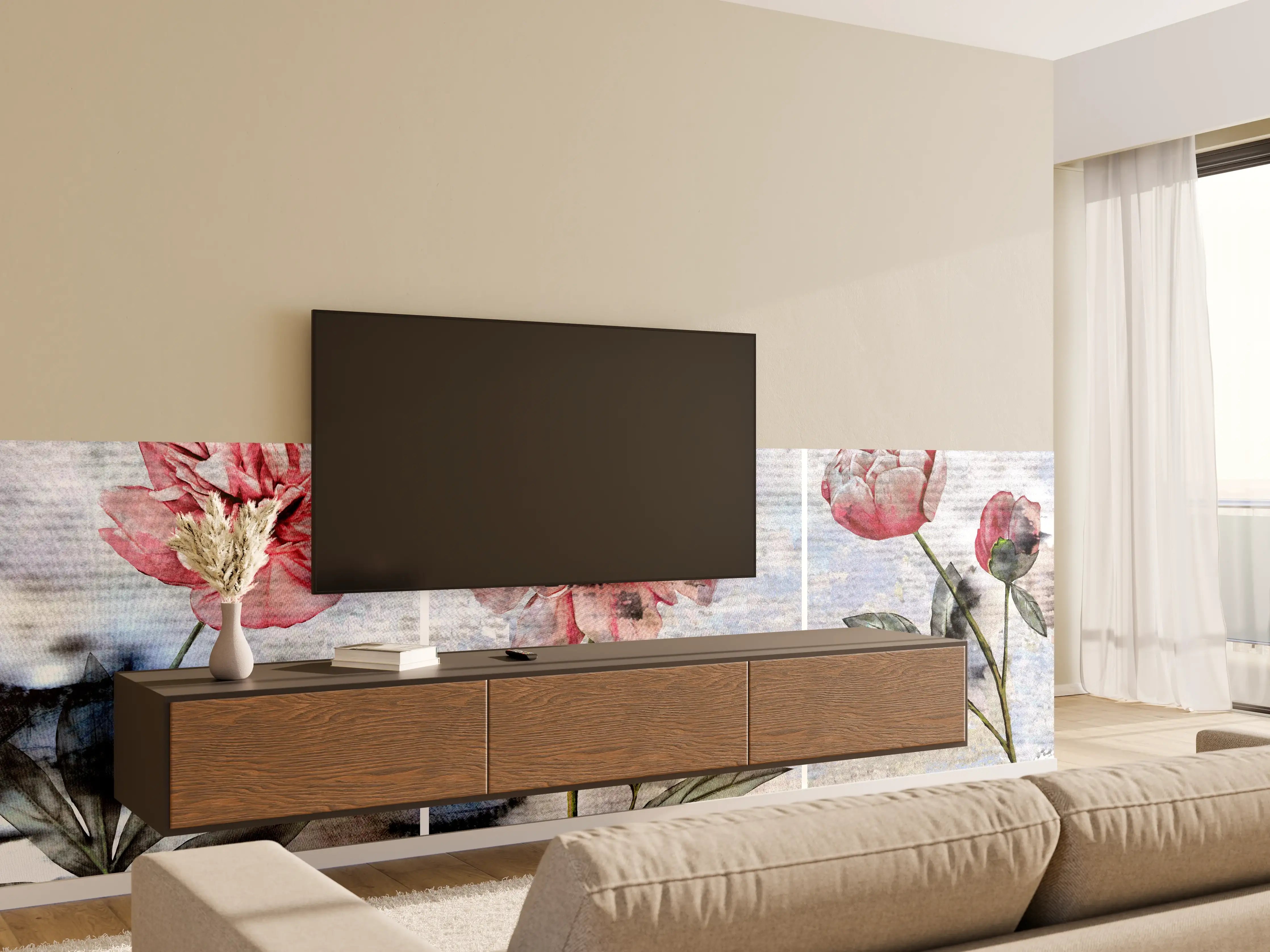 Wandverkleidung Wohnzimmer - Sammlung von rosa Blumen - Ölgemälden