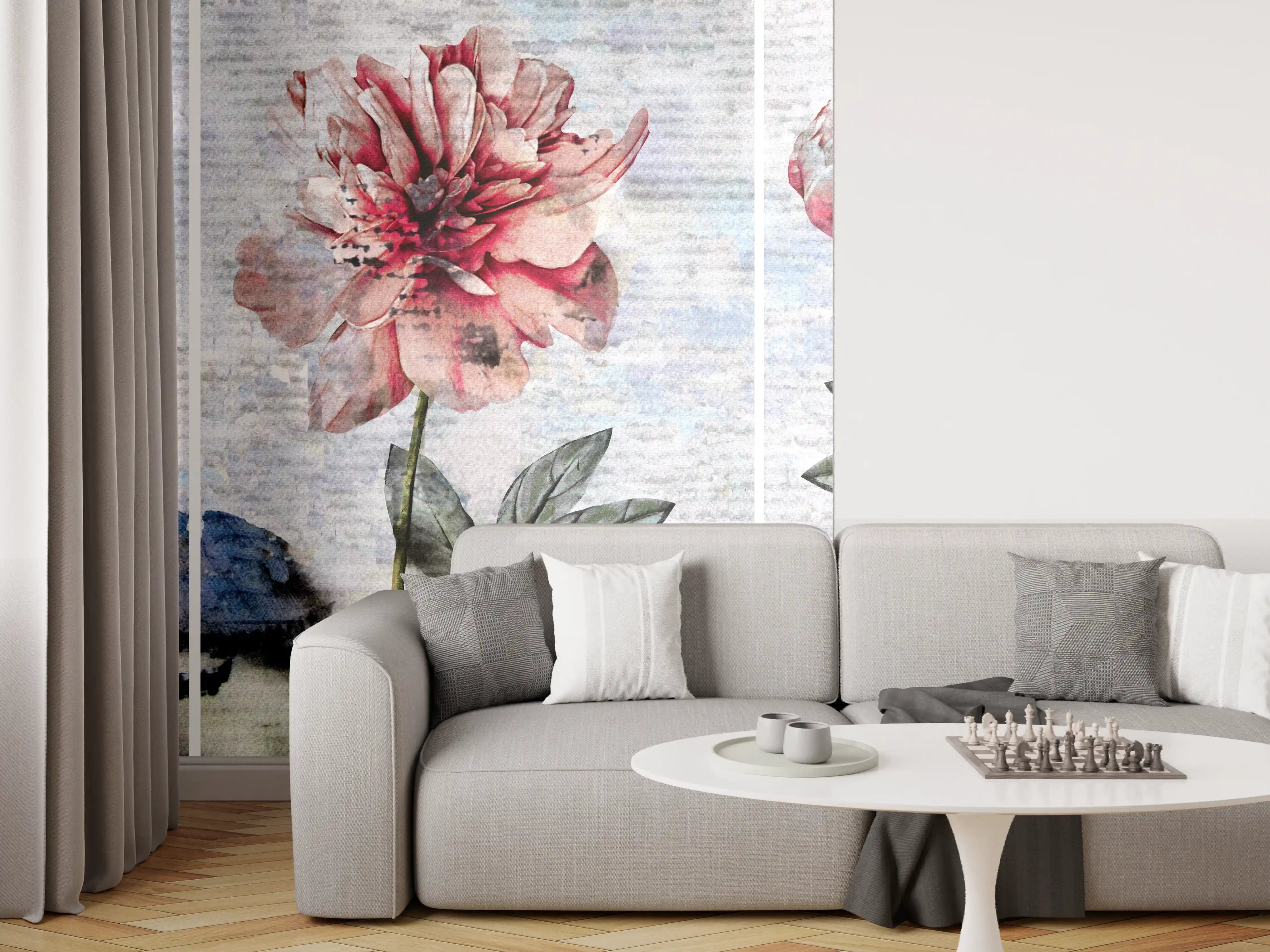 Wandverkleidung Wohnzimmer - Sammlung von rosa Blumen - Ölgemälden