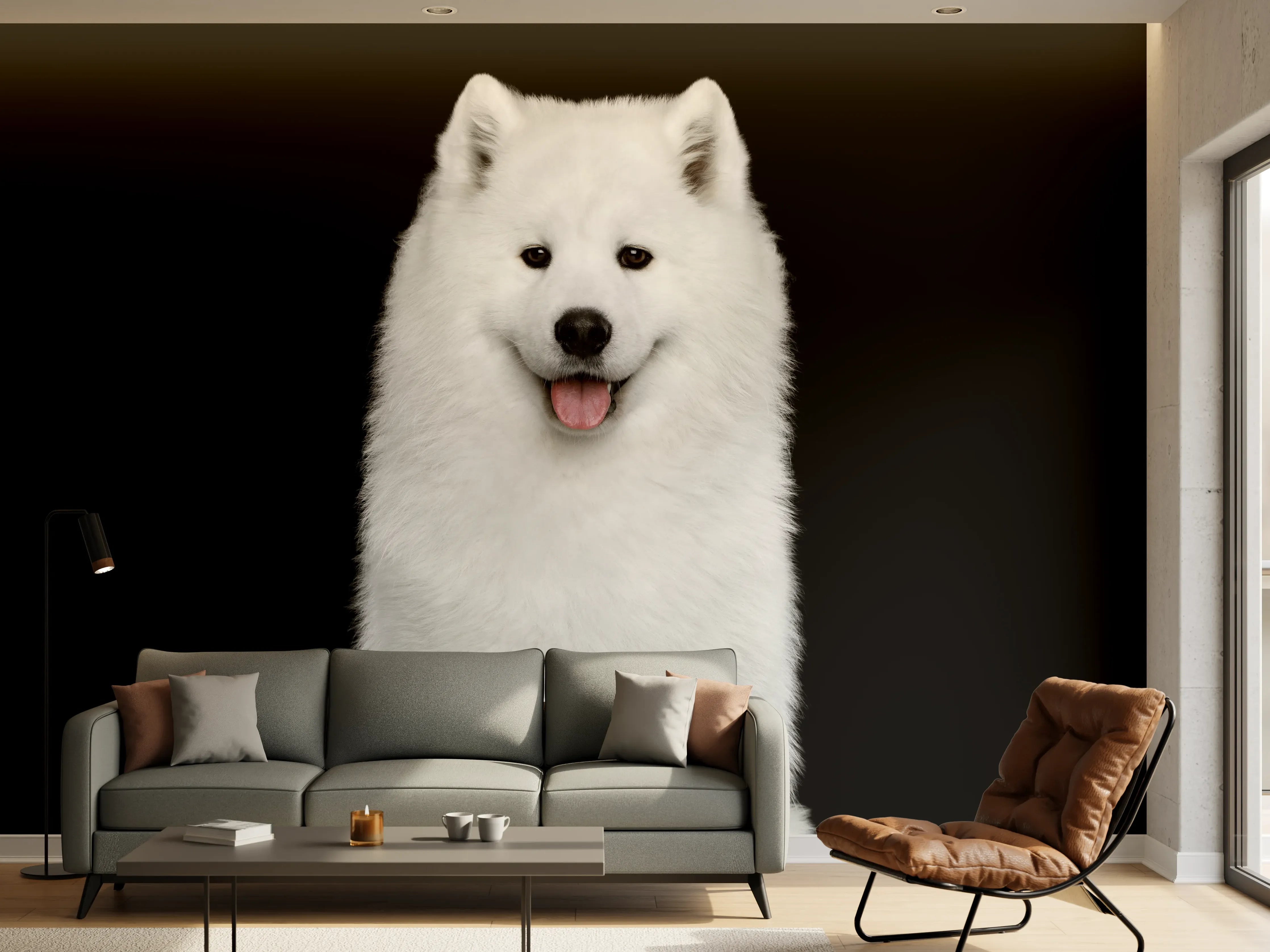 Wandverkleidung Wohnzimmer - Samojeden Hund