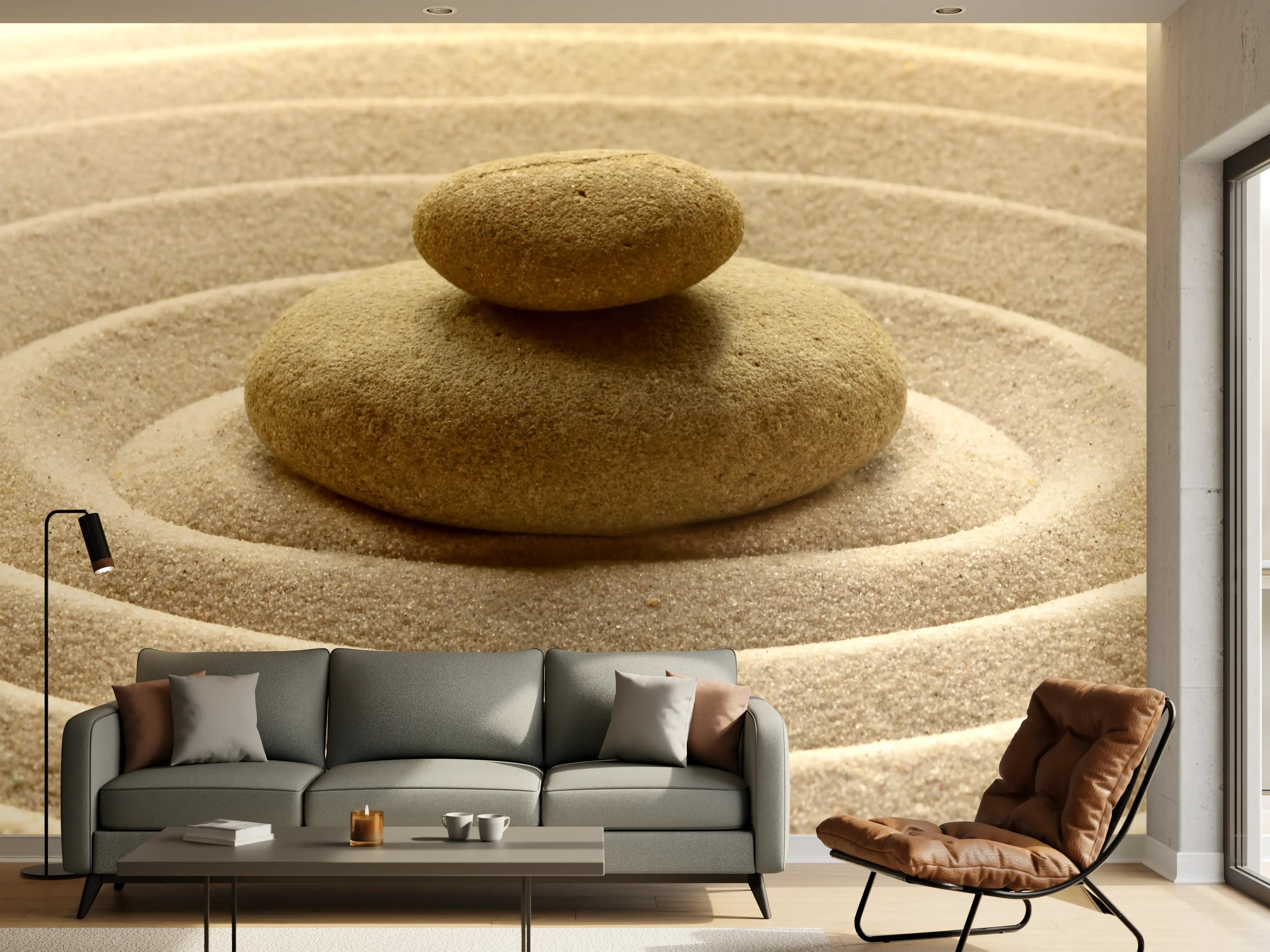 Wandverkleidung Wohnzimmer - Sand im Zen-Garten