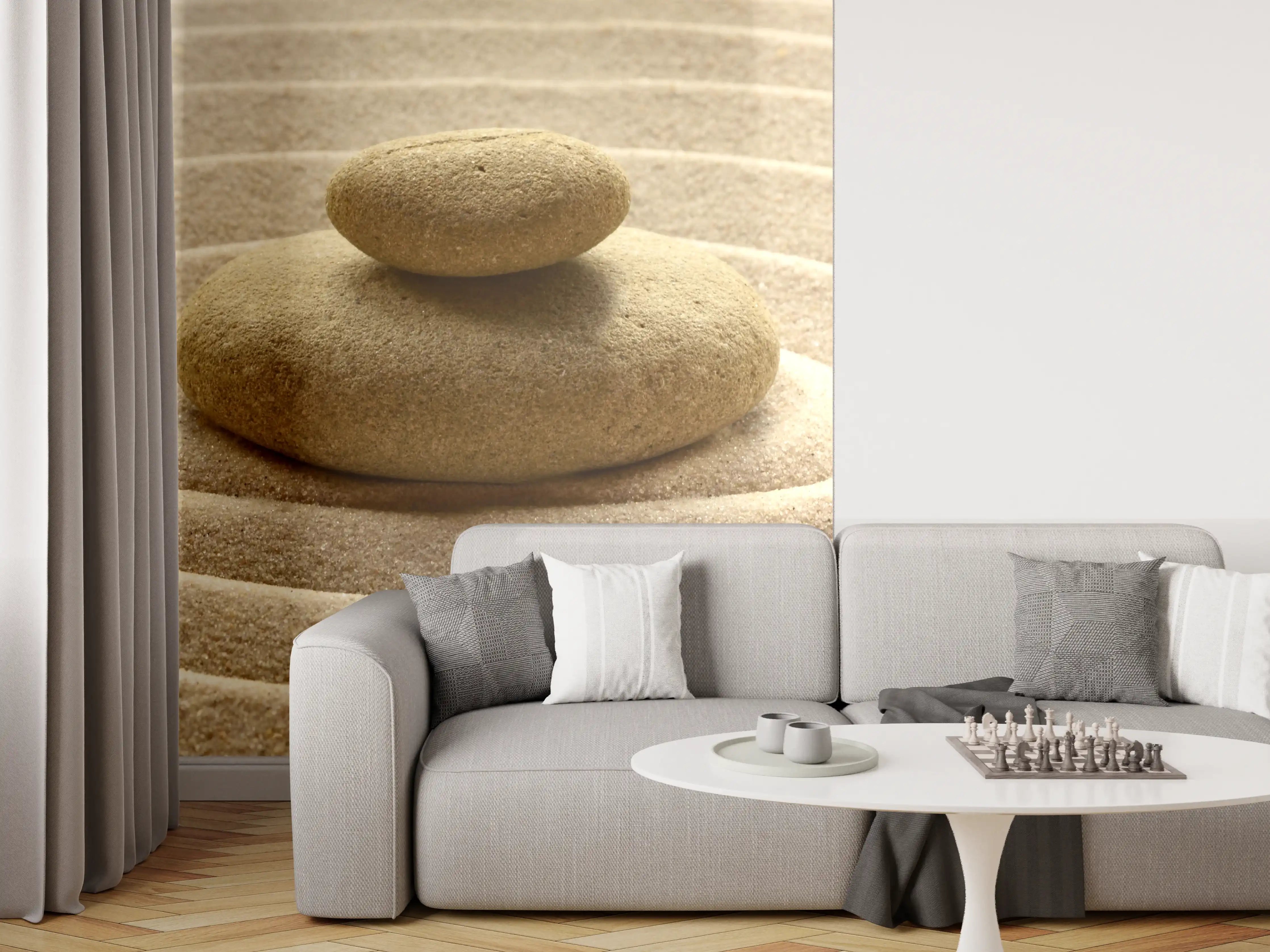 Wandverkleidung Wohnzimmer - Sand im Zen-Garten