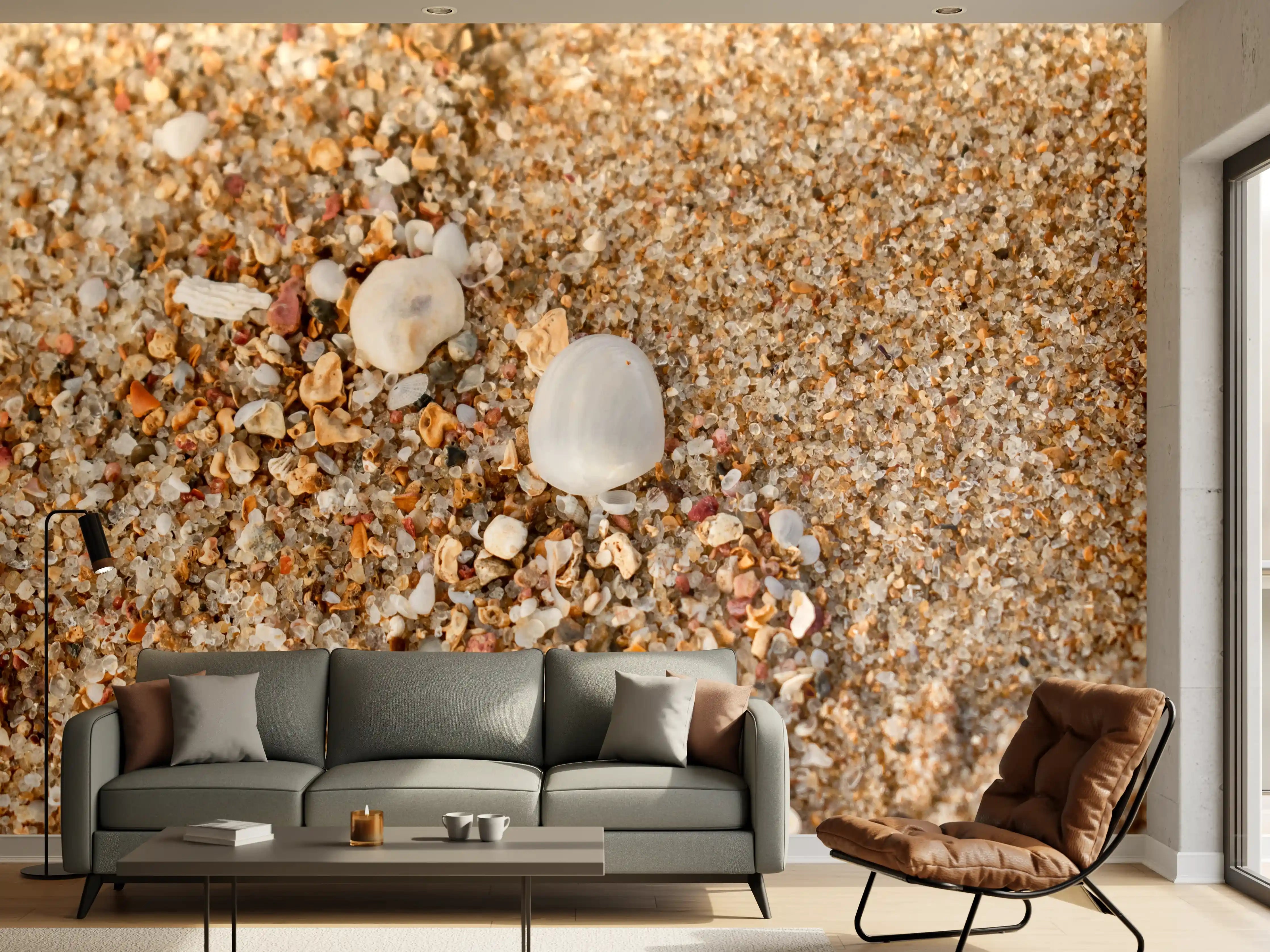 Wandverkleidung Wohnzimmer - Sand und Muschel im Strand