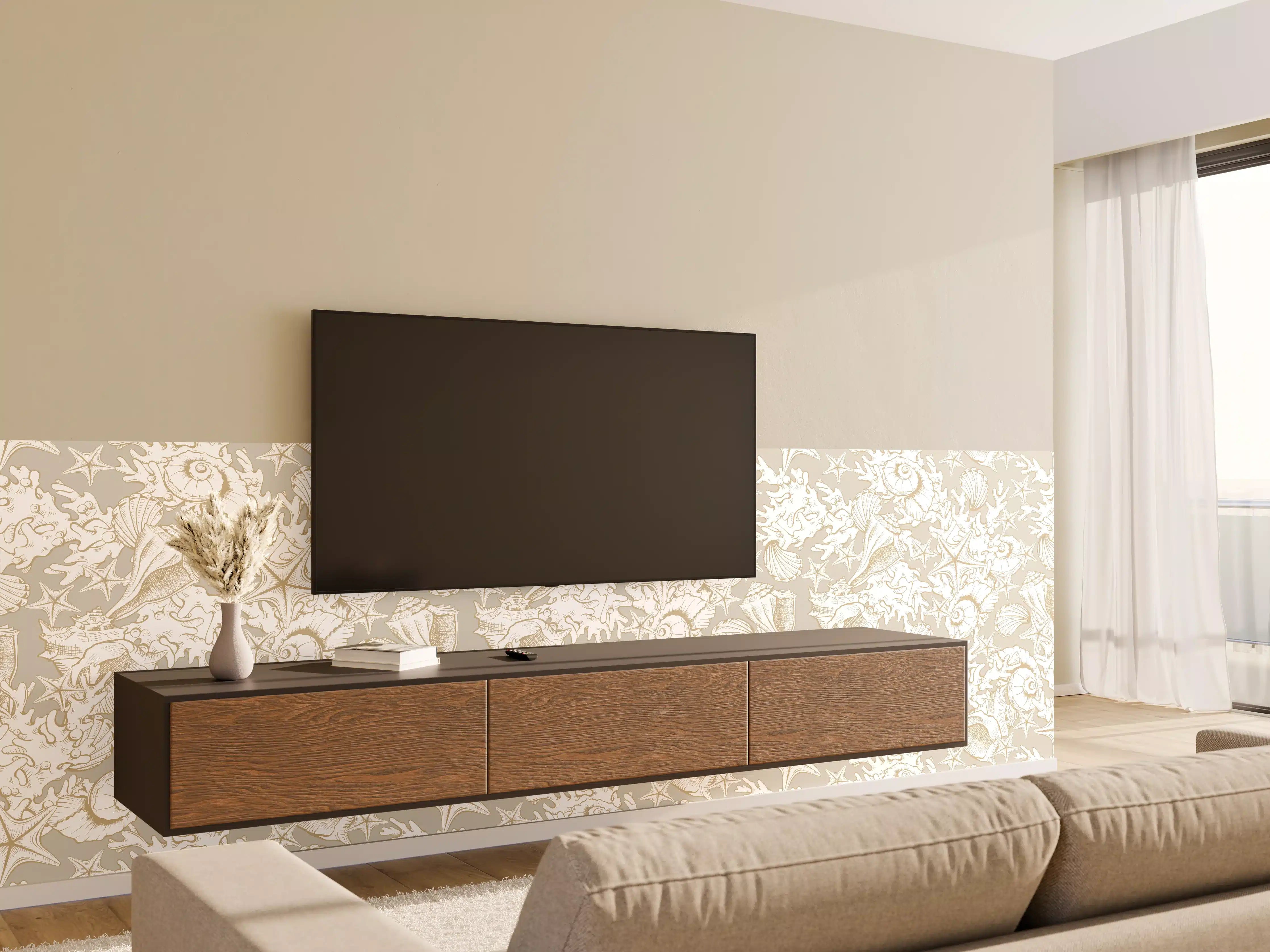 Wandverkleidung Wohnzimmer - Sandiges Muschel-Muster Beige