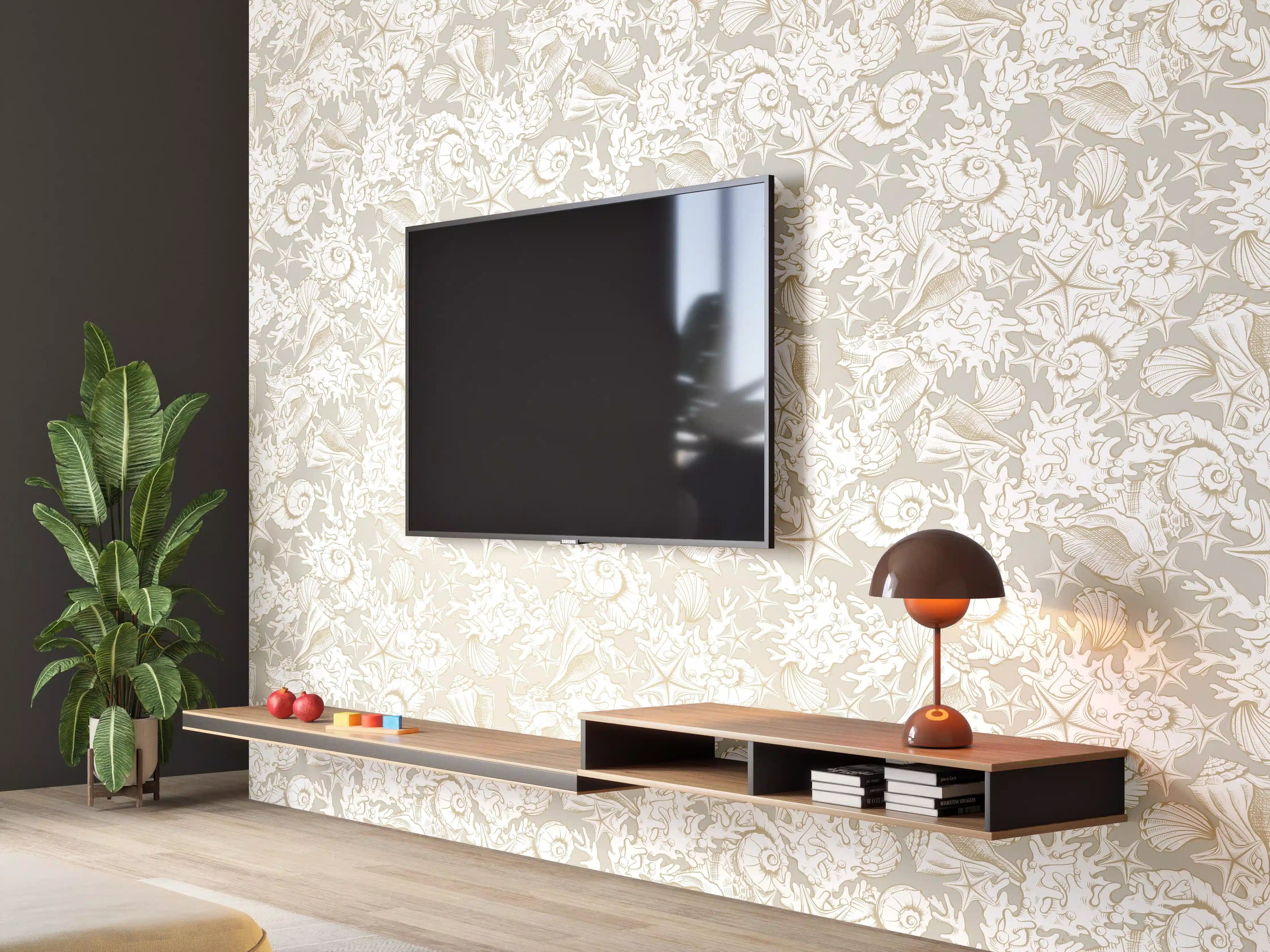 Wandverkleidung Wohnzimmer - Sandiges Muschel-Muster Beige