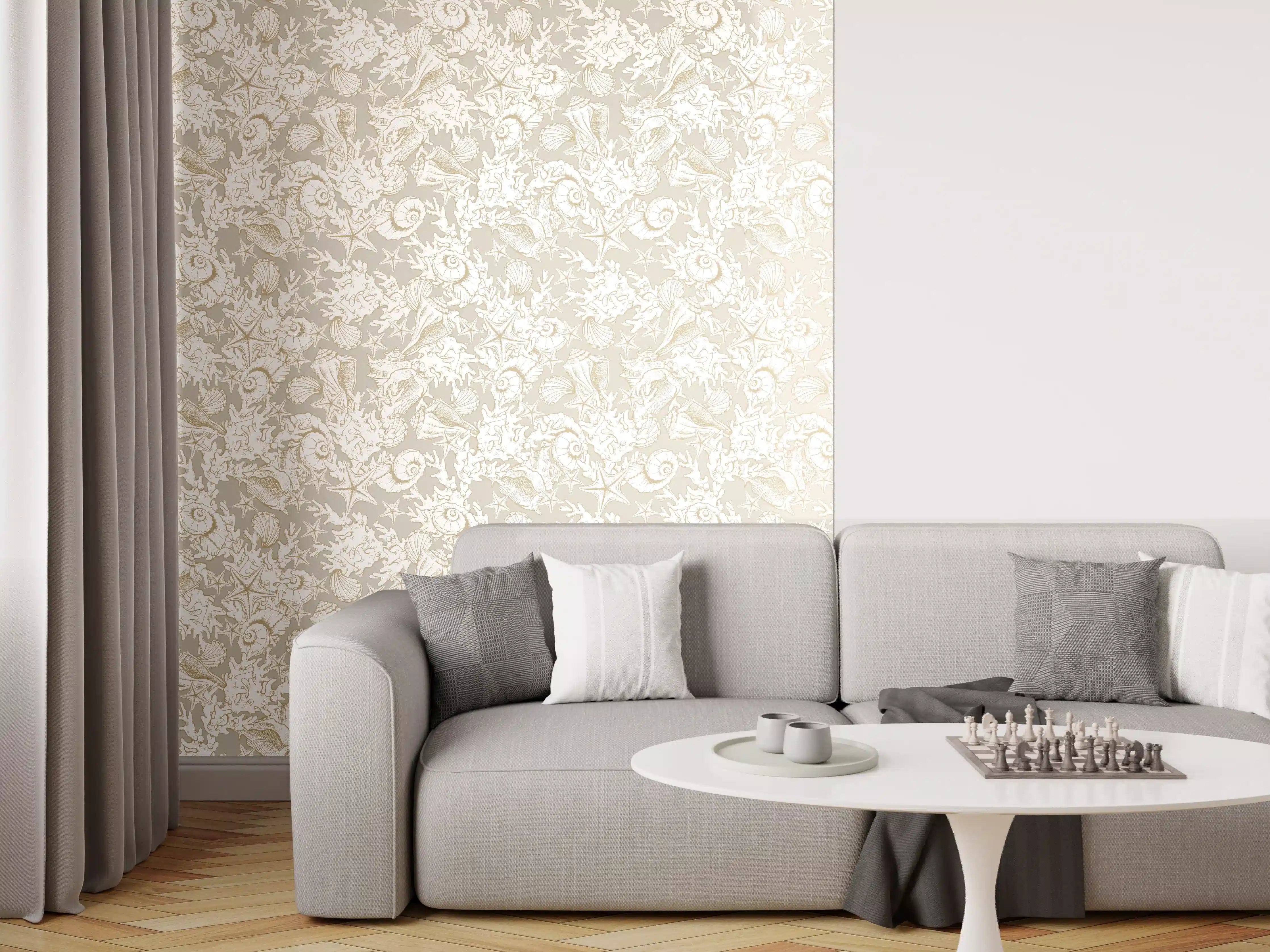 Wandverkleidung Wohnzimmer - Sandiges Muschel-Muster Beige