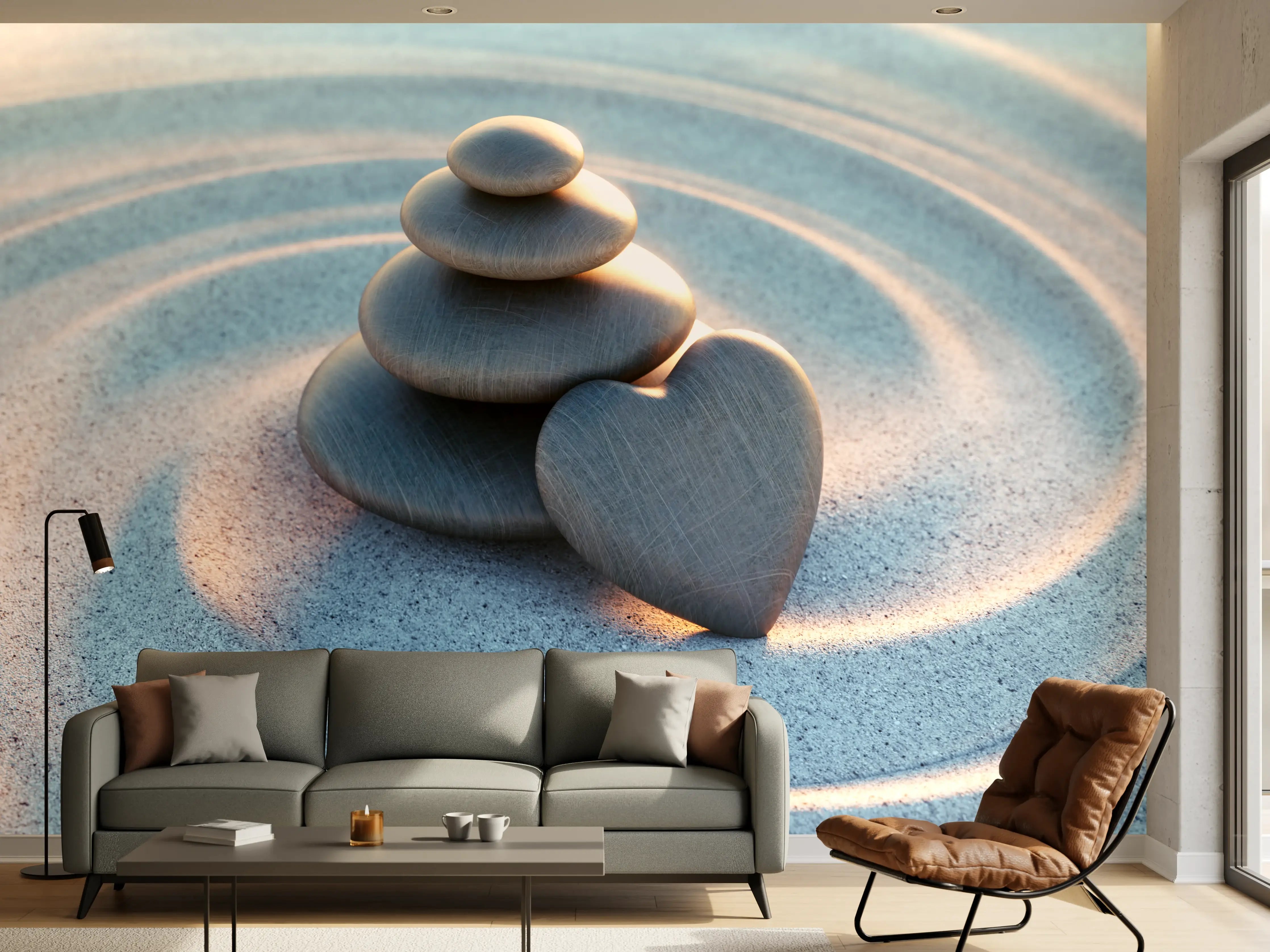 Wandverkleidung Wohnzimmer - Sandstein Steine mit Herz