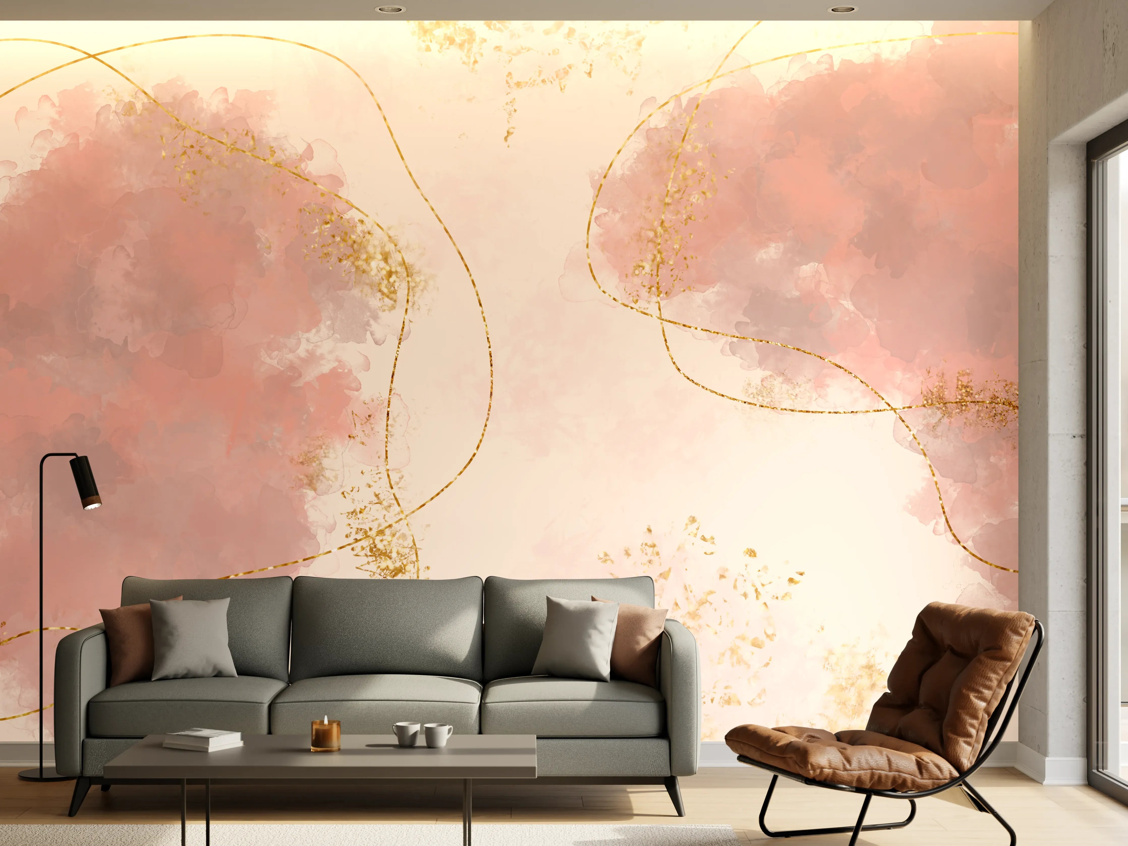 Wandverkleidung Wohnzimmer - Sanfte Aquarell-Flowers in Pastellfarben