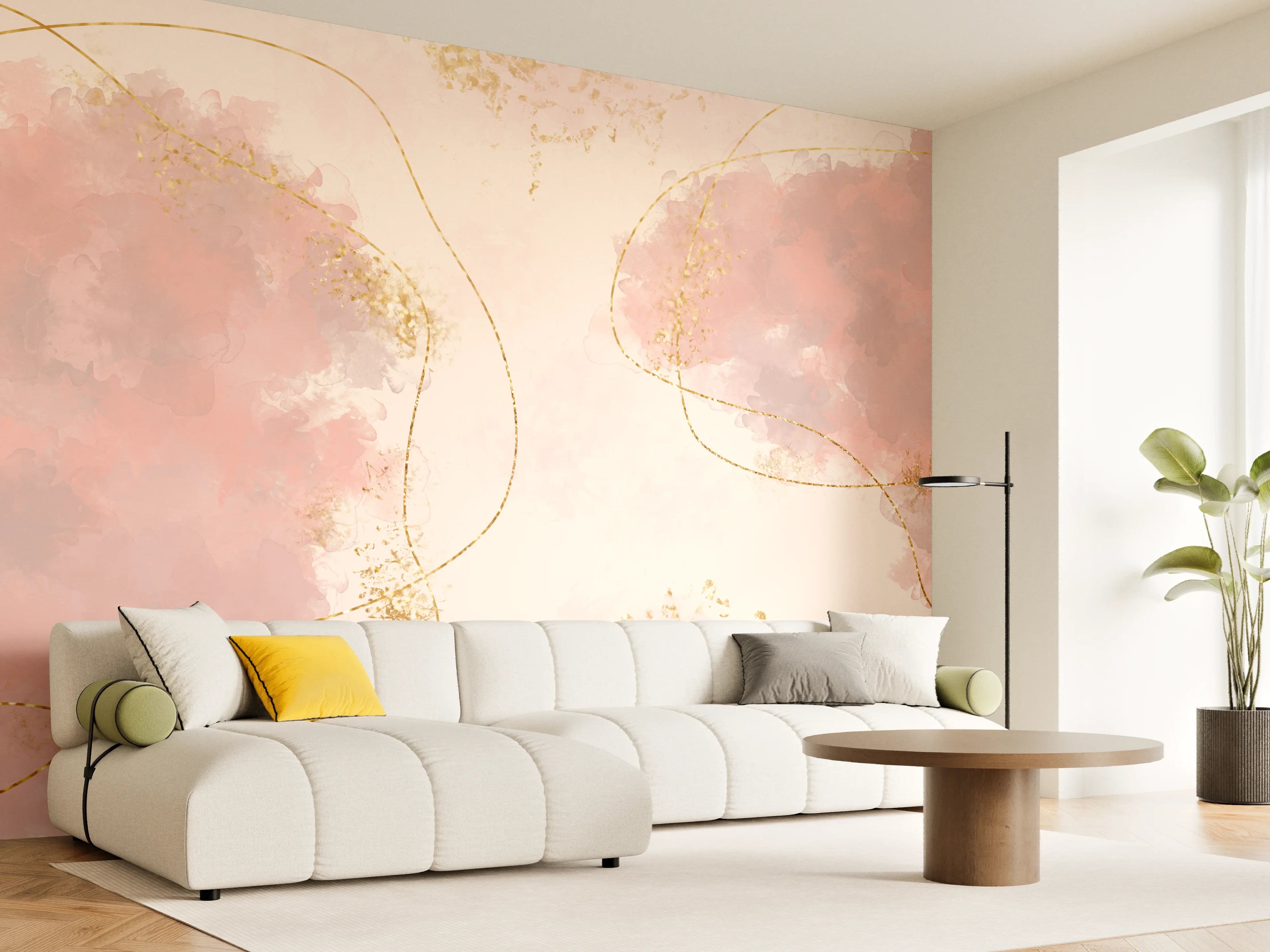 Wandverkleidung Wohnzimmer - Sanfte Aquarell-Flowers in Pastellfarben