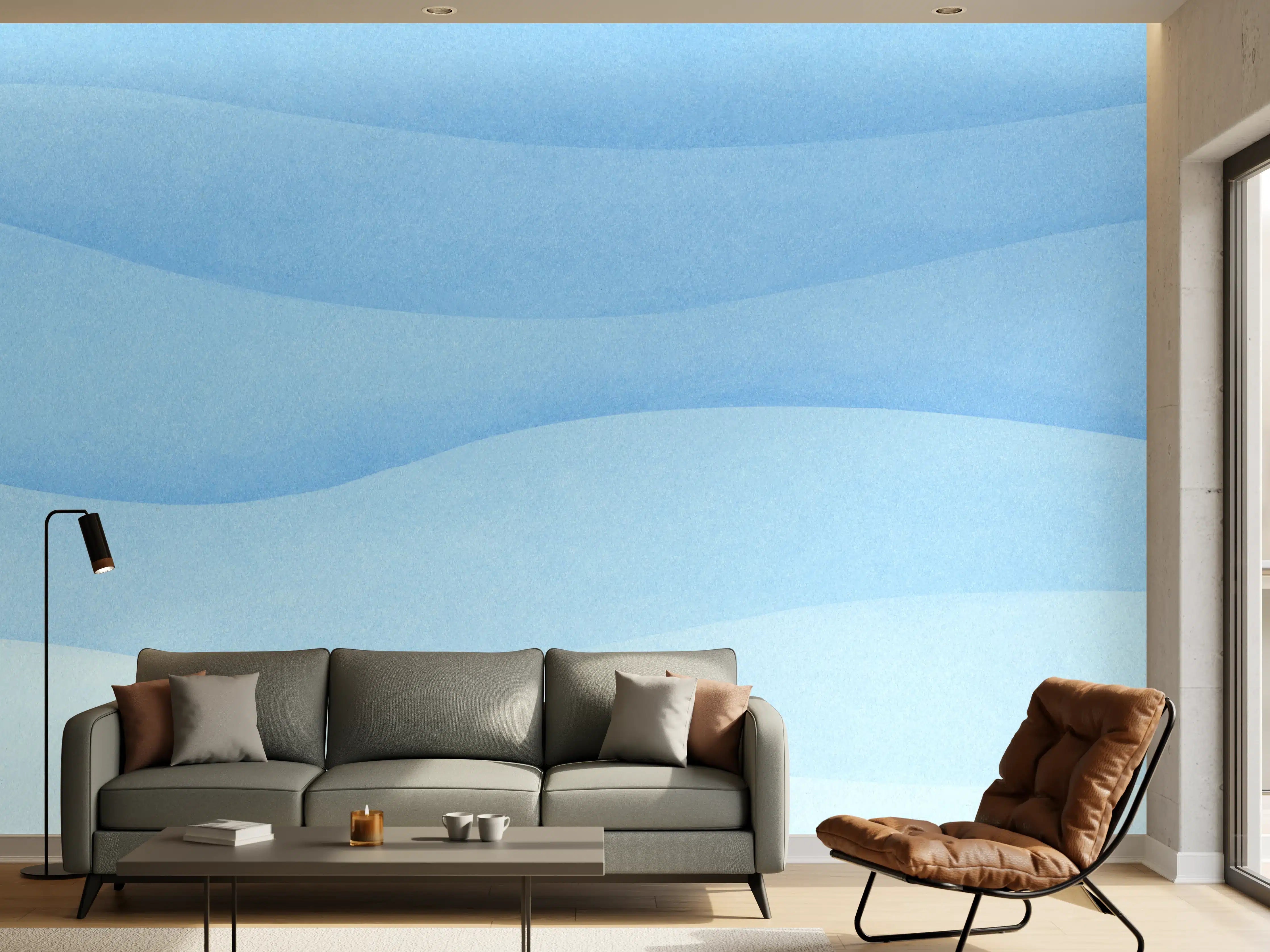 Wandverkleidung Wohnzimmer - Sanfte Blau-Gradienten-Wellen