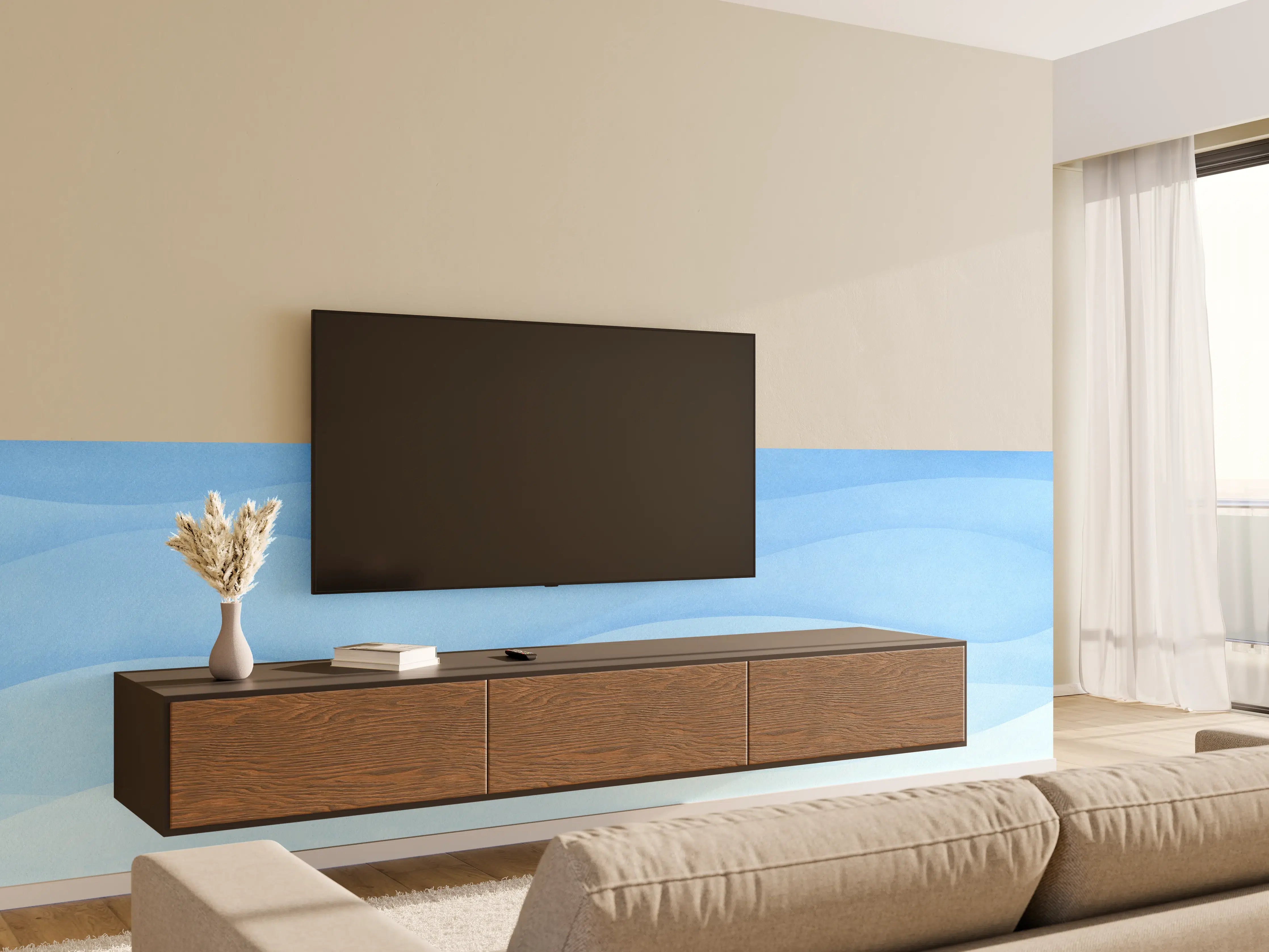 Wandverkleidung Wohnzimmer - Sanfte Blau-Gradienten-Wellen