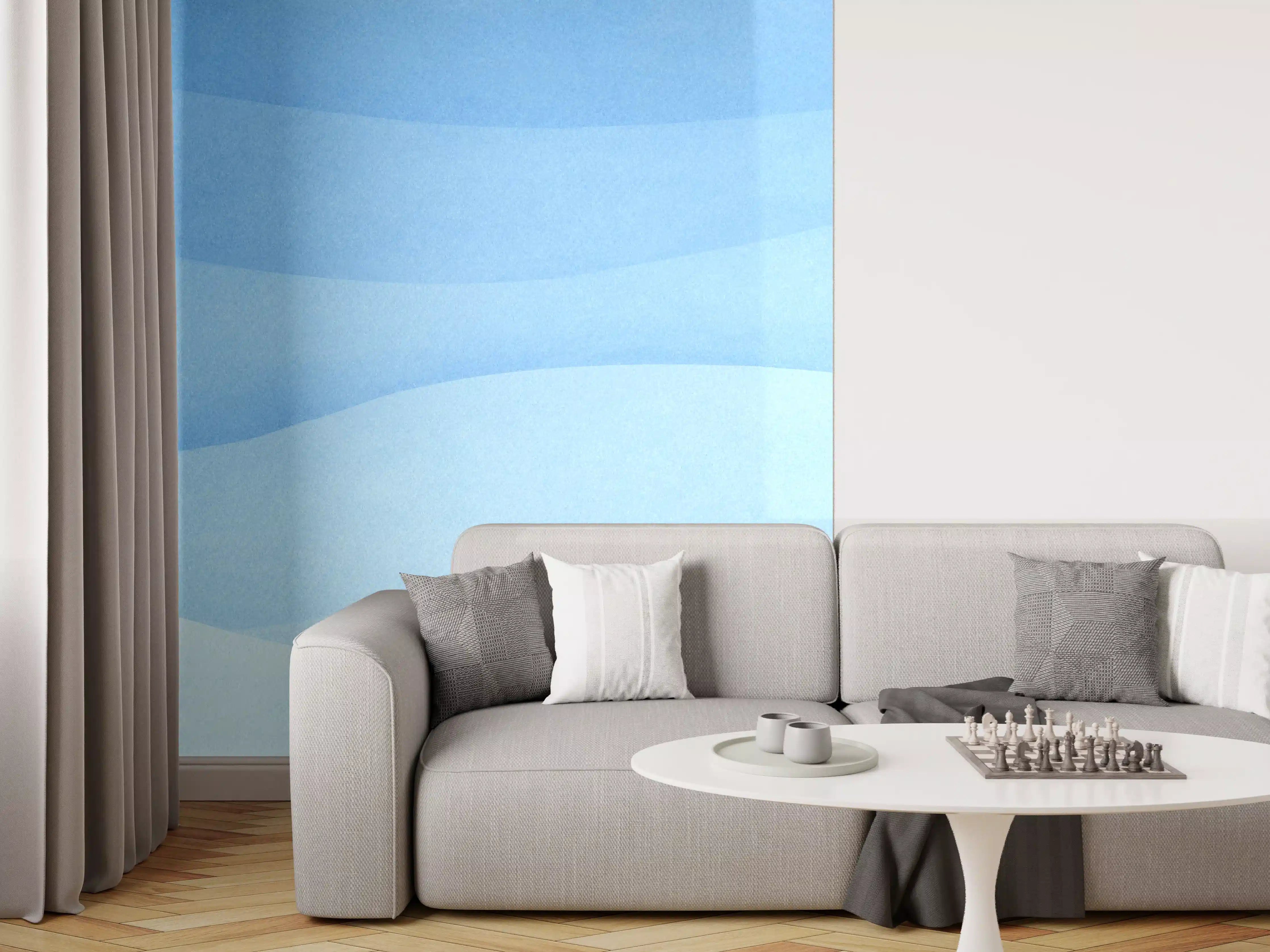 Wandverkleidung Wohnzimmer - Sanfte Blau-Gradienten-Wellen