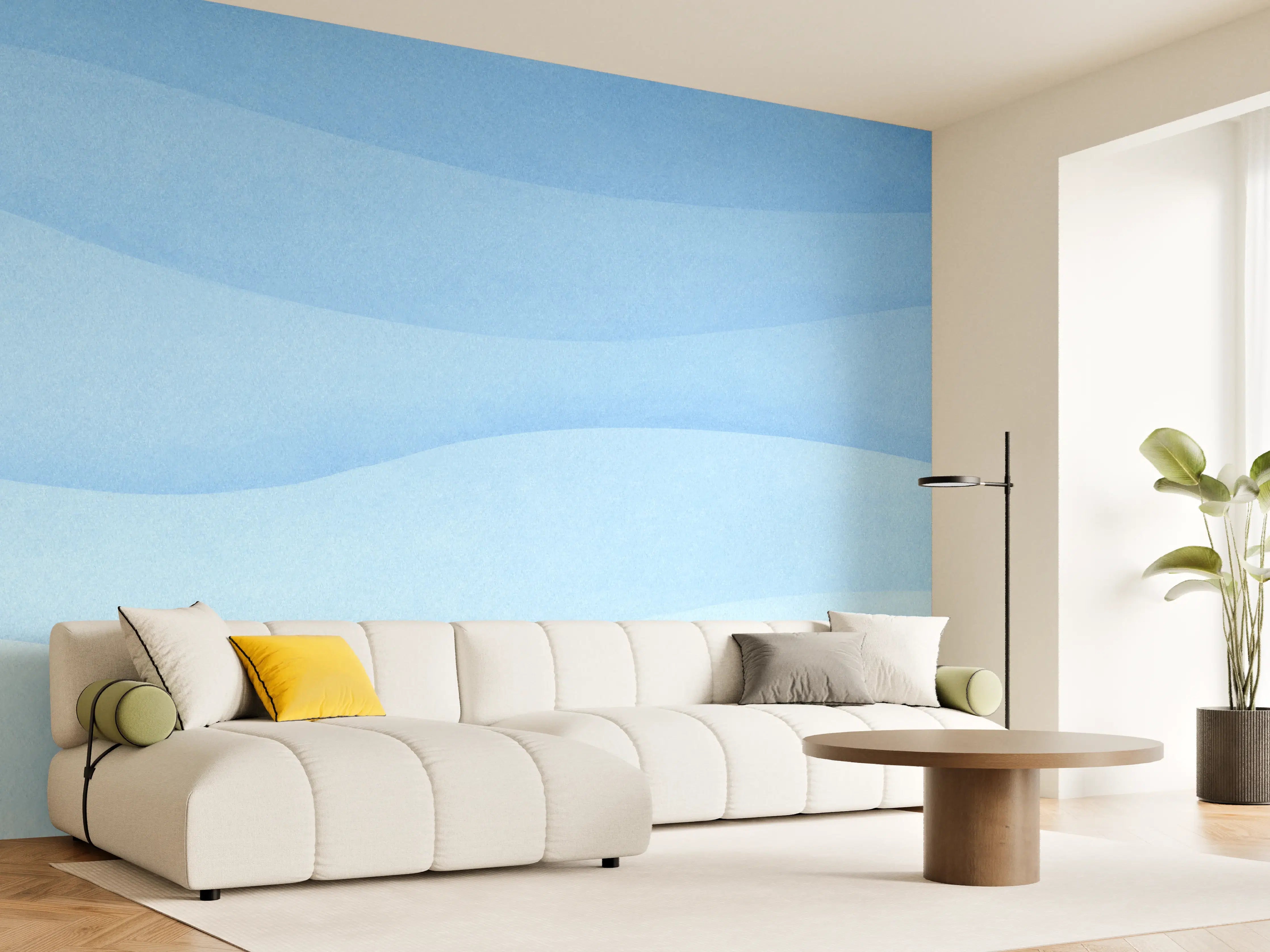 Wandverkleidung Wohnzimmer - Sanfte Blau-Gradienten-Wellen