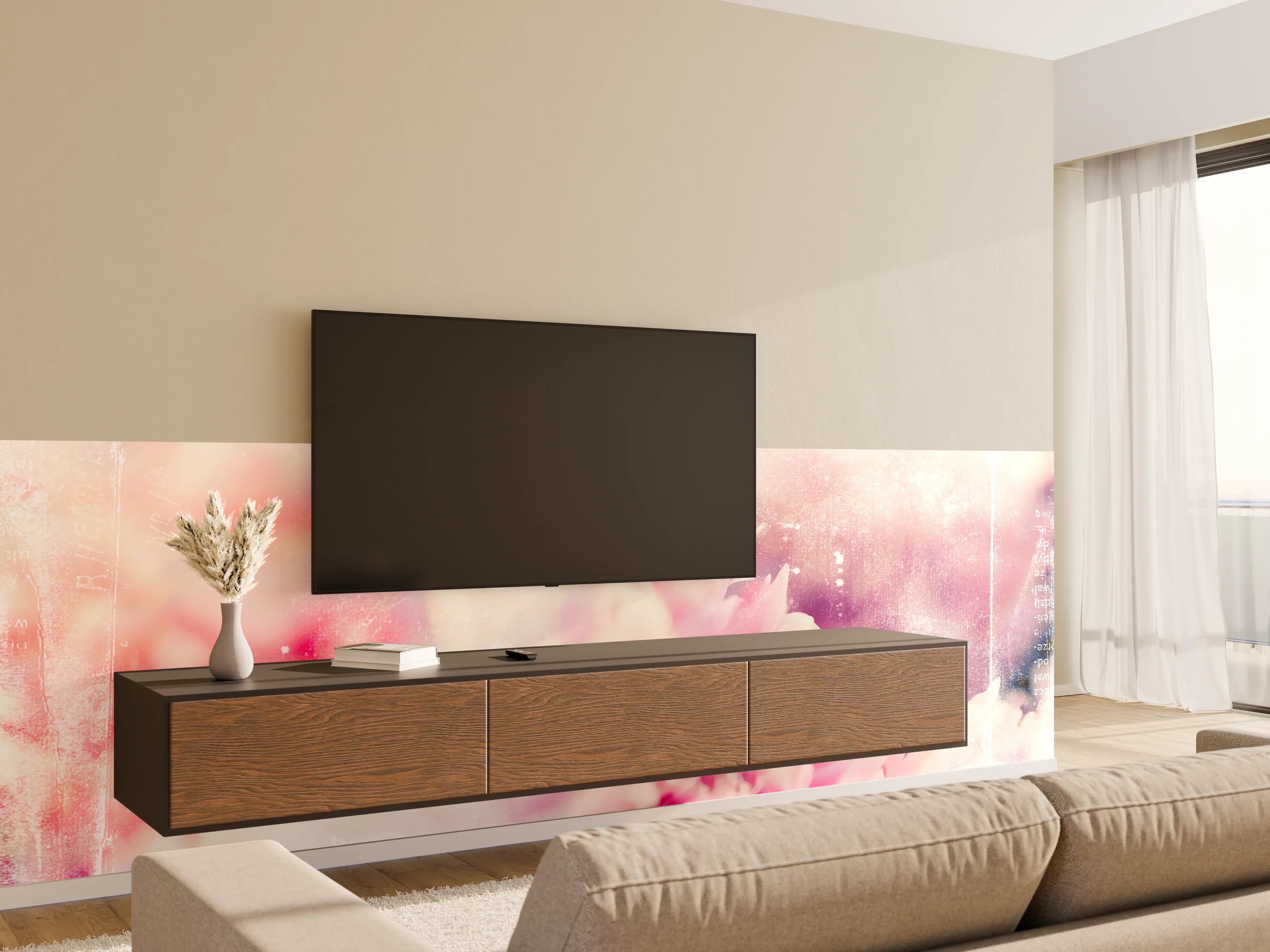 Wandverkleidung Wohnzimmer - Sanfte Blüten-Pracht in Pastellfarben