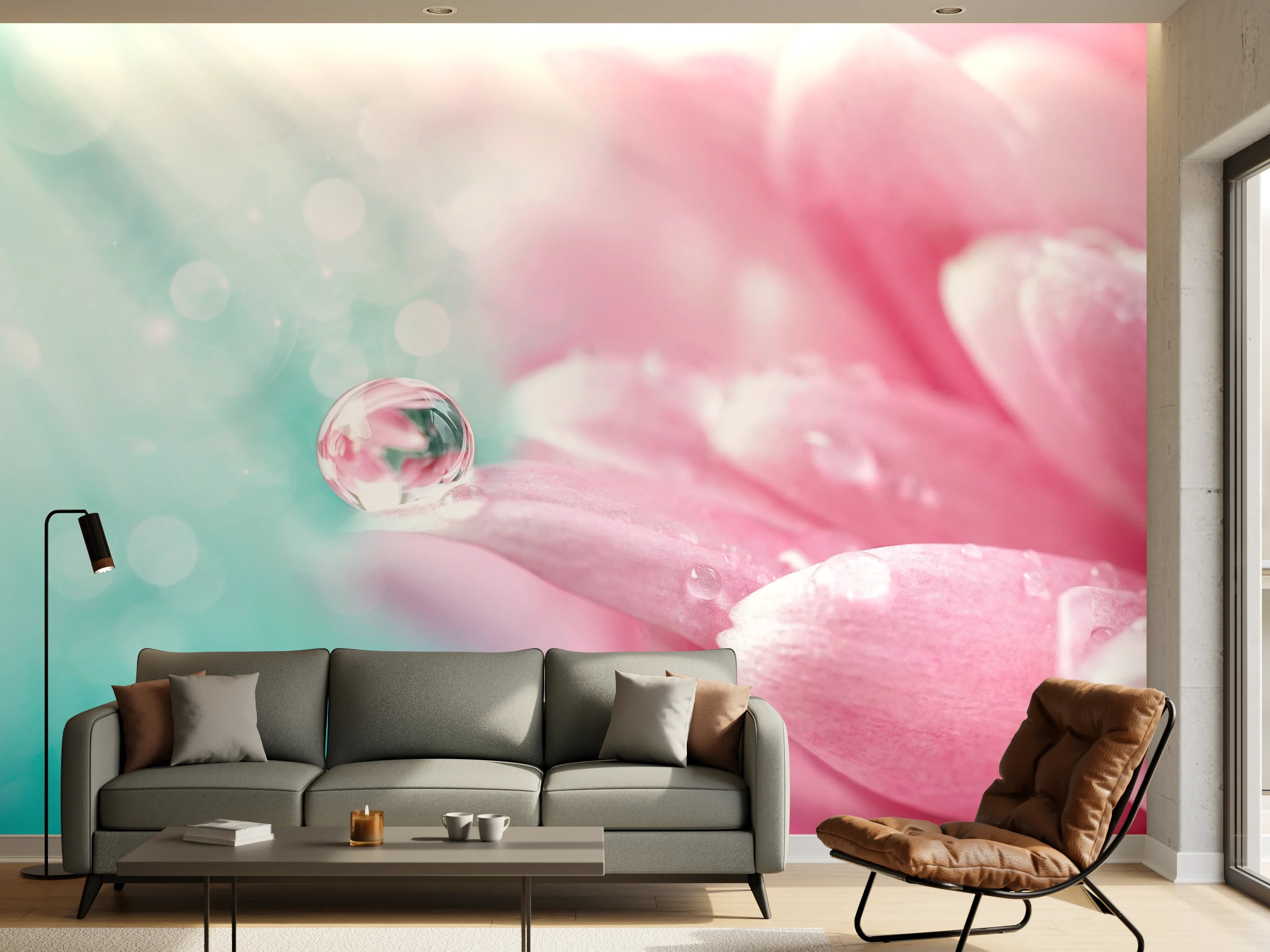 Wandverkleidung Wohnzimmer - Sanfte Blüten in Pastellfarben