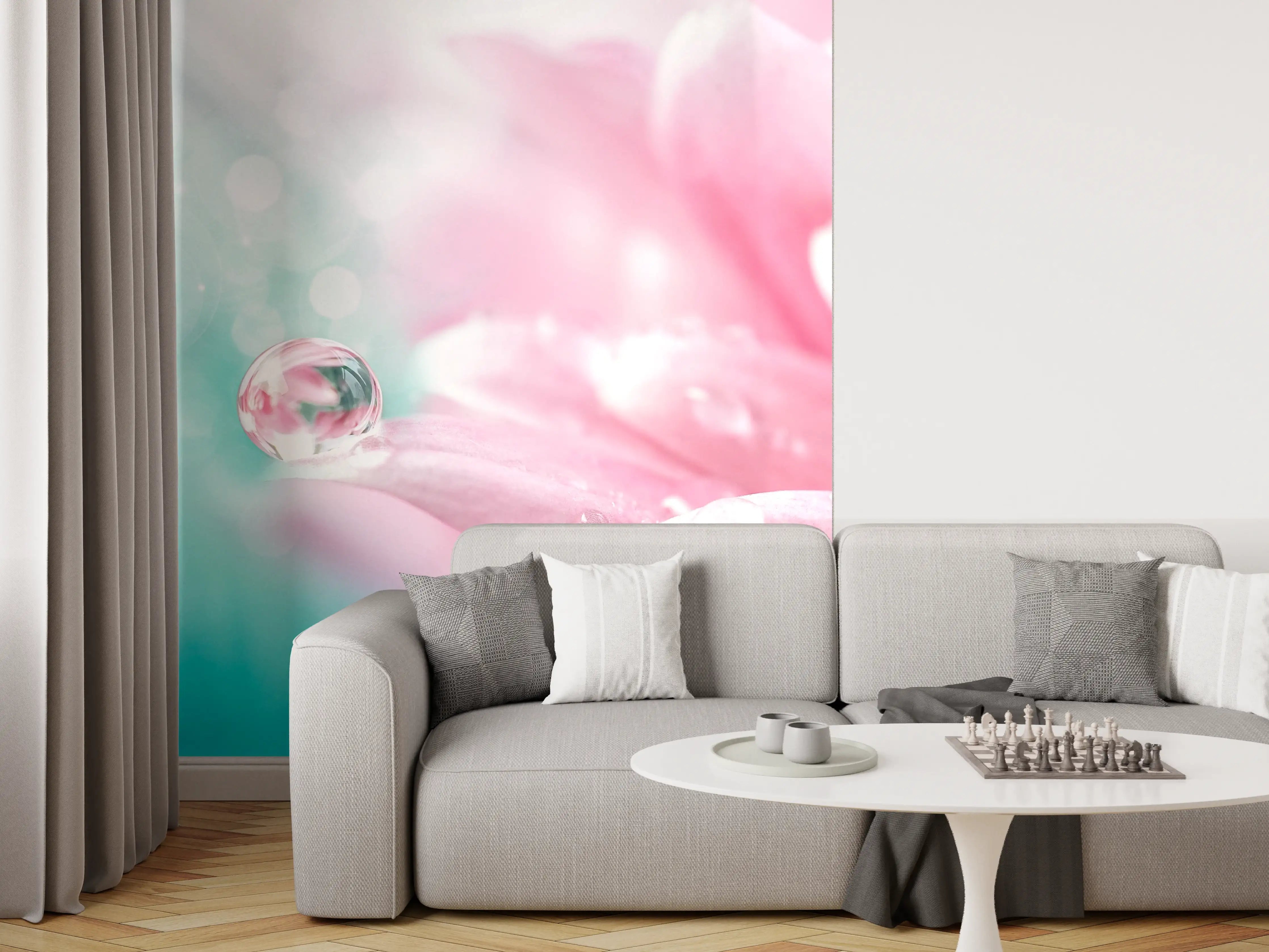 Wandverkleidung Wohnzimmer - Sanfte Blüten in Pastellfarben