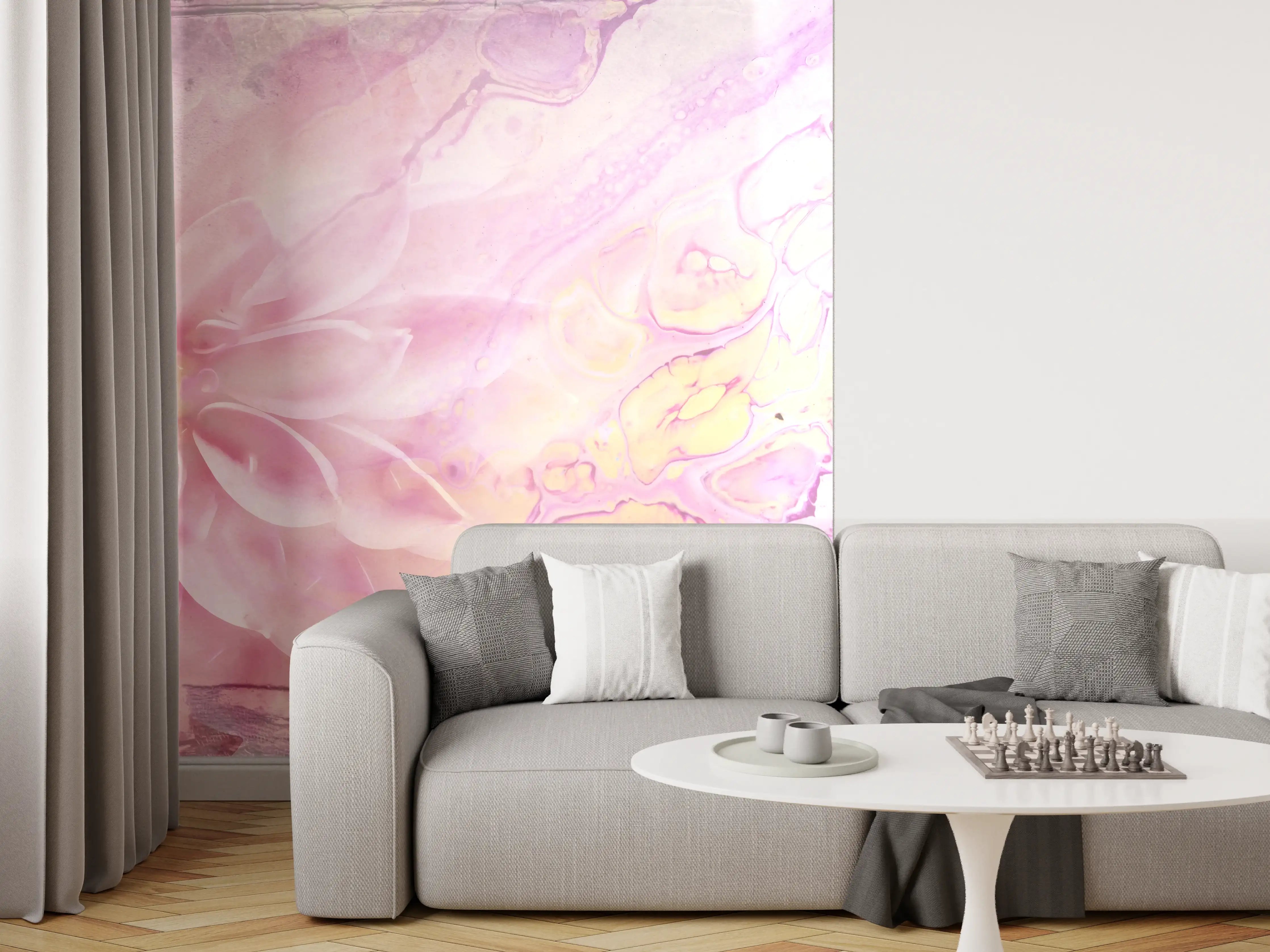Wandverkleidung Wohnzimmer - Sanfte Farbexplosion mit Blumenmotiven