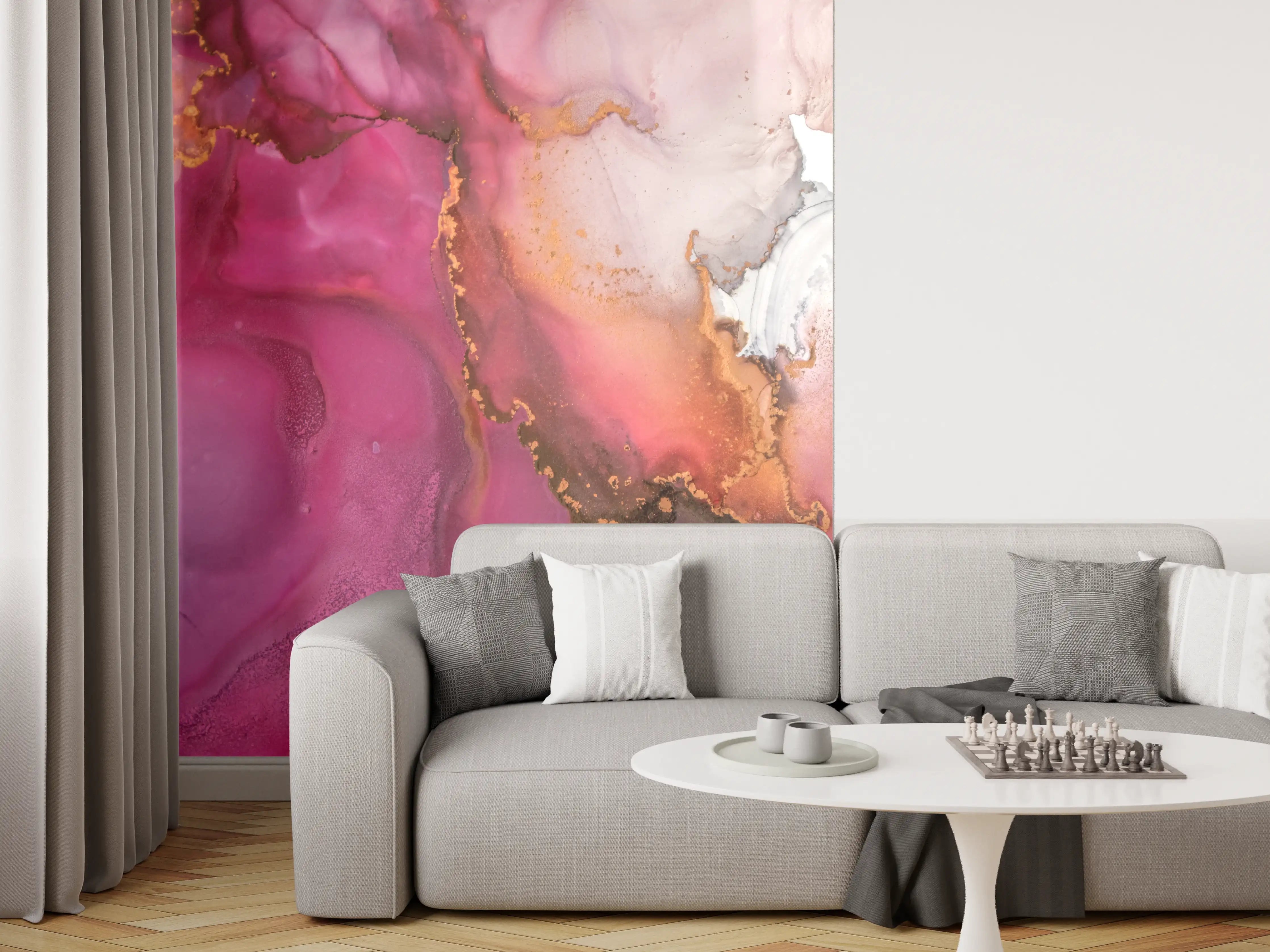 Wandverkleidung Wohnzimmer - Sanfte Grautöne im Aquarellmeer