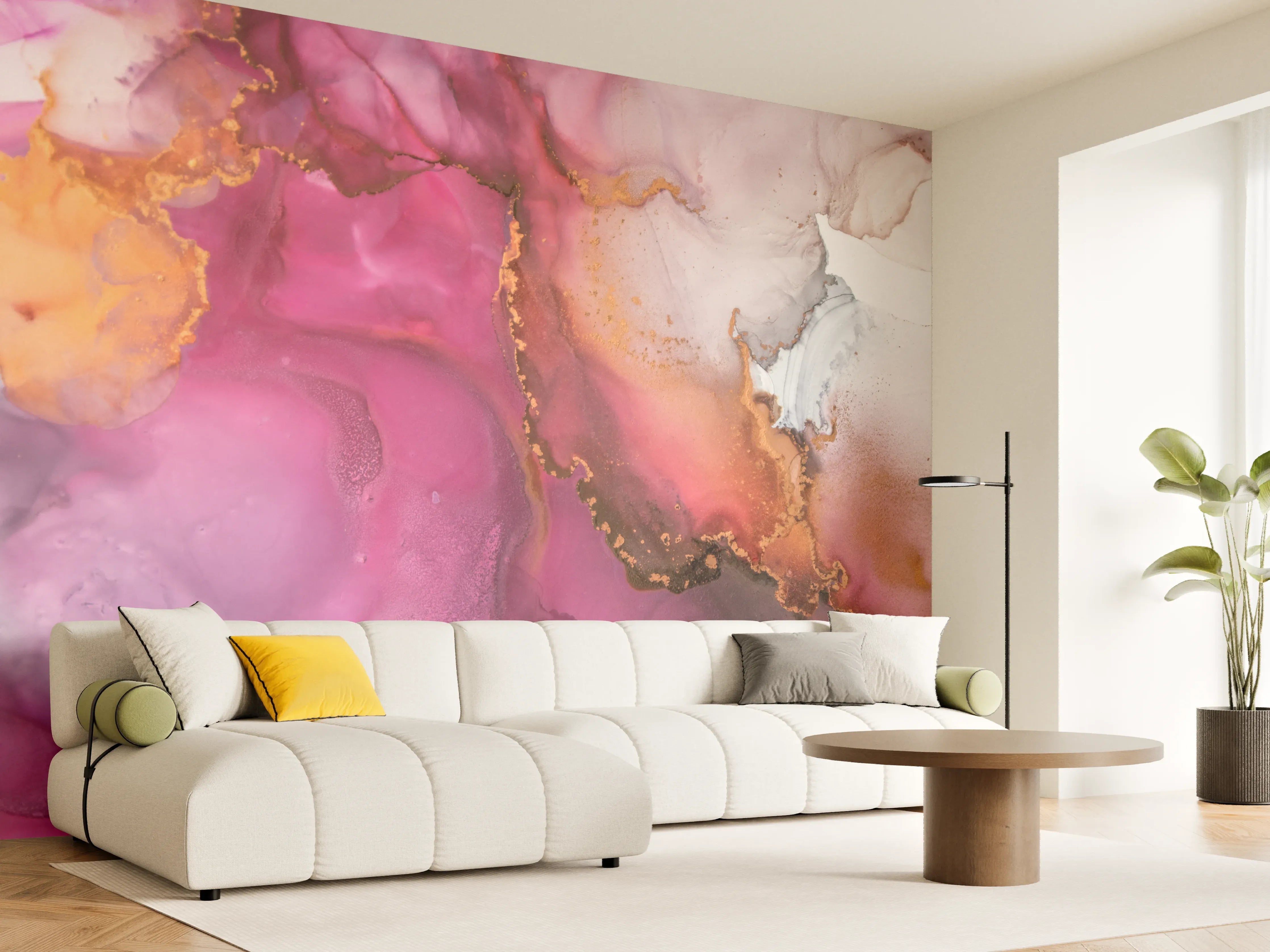 Wandverkleidung Wohnzimmer - Sanfte Grautöne im Aquarellmeer