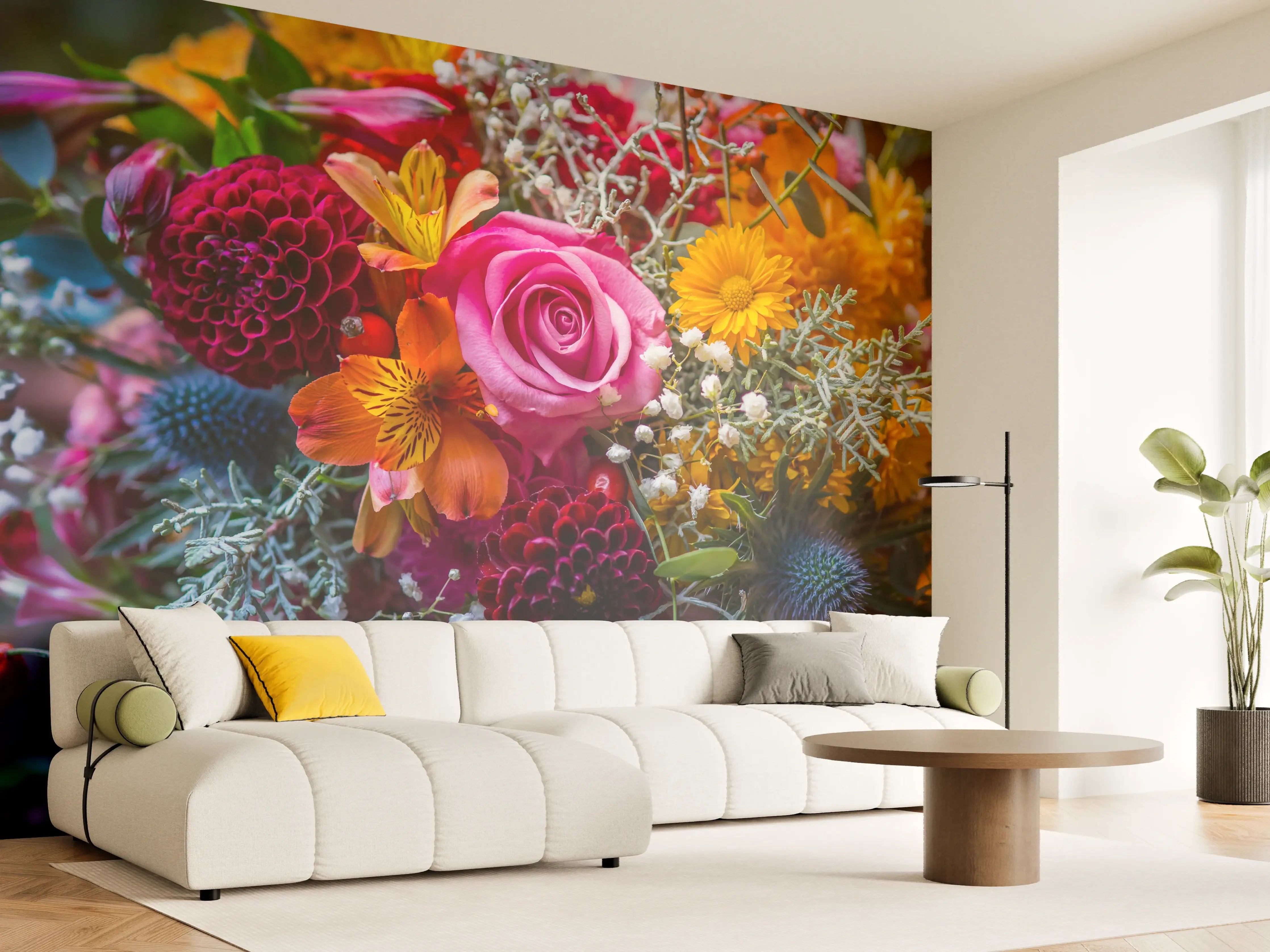 Wandverkleidung Wohnzimmer - Sanfte Grautöne in Blütenmeer