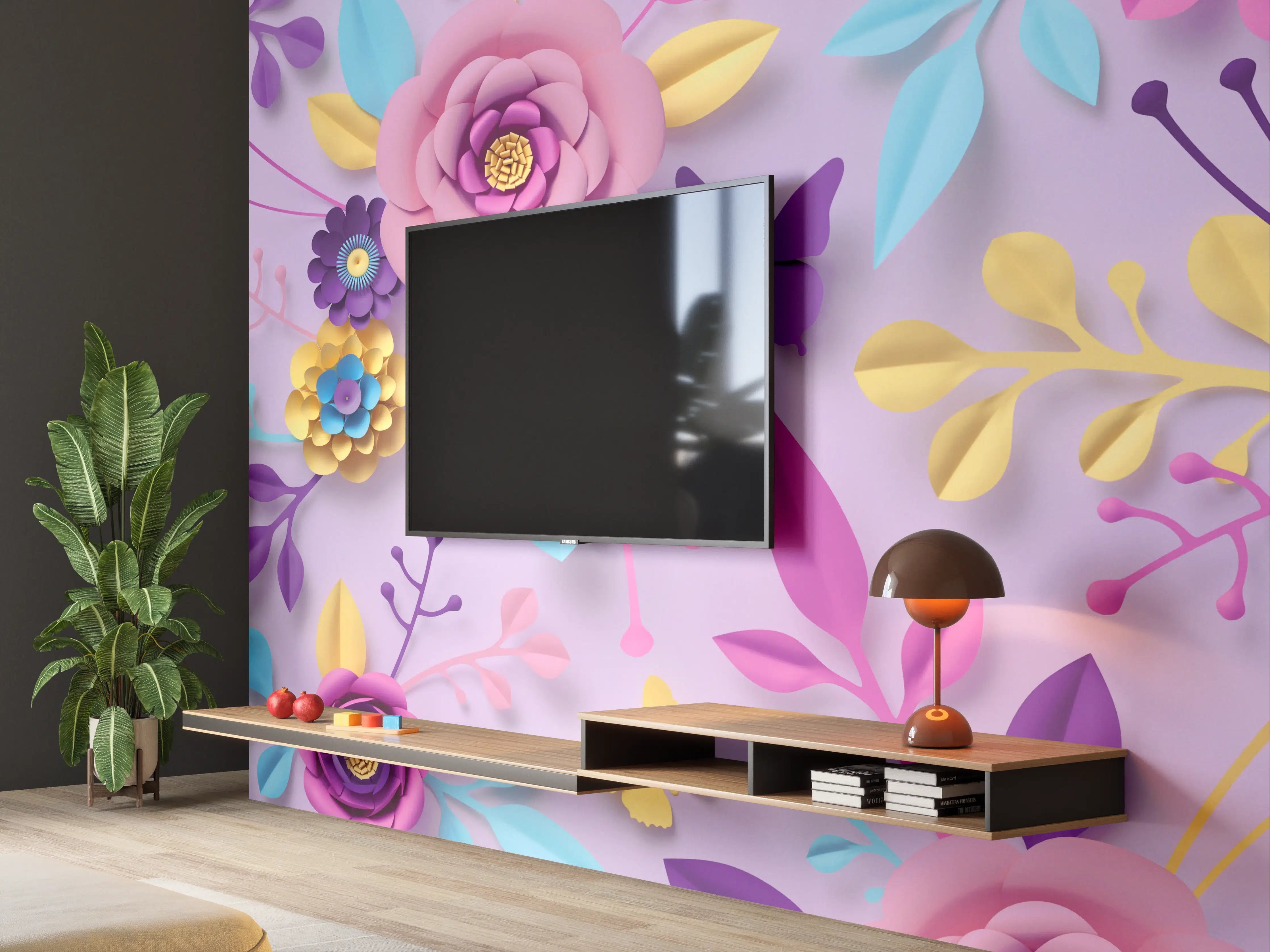 Wandverkleidung Wohnzimmer - Sanfte Grautöne in Blumenmustern