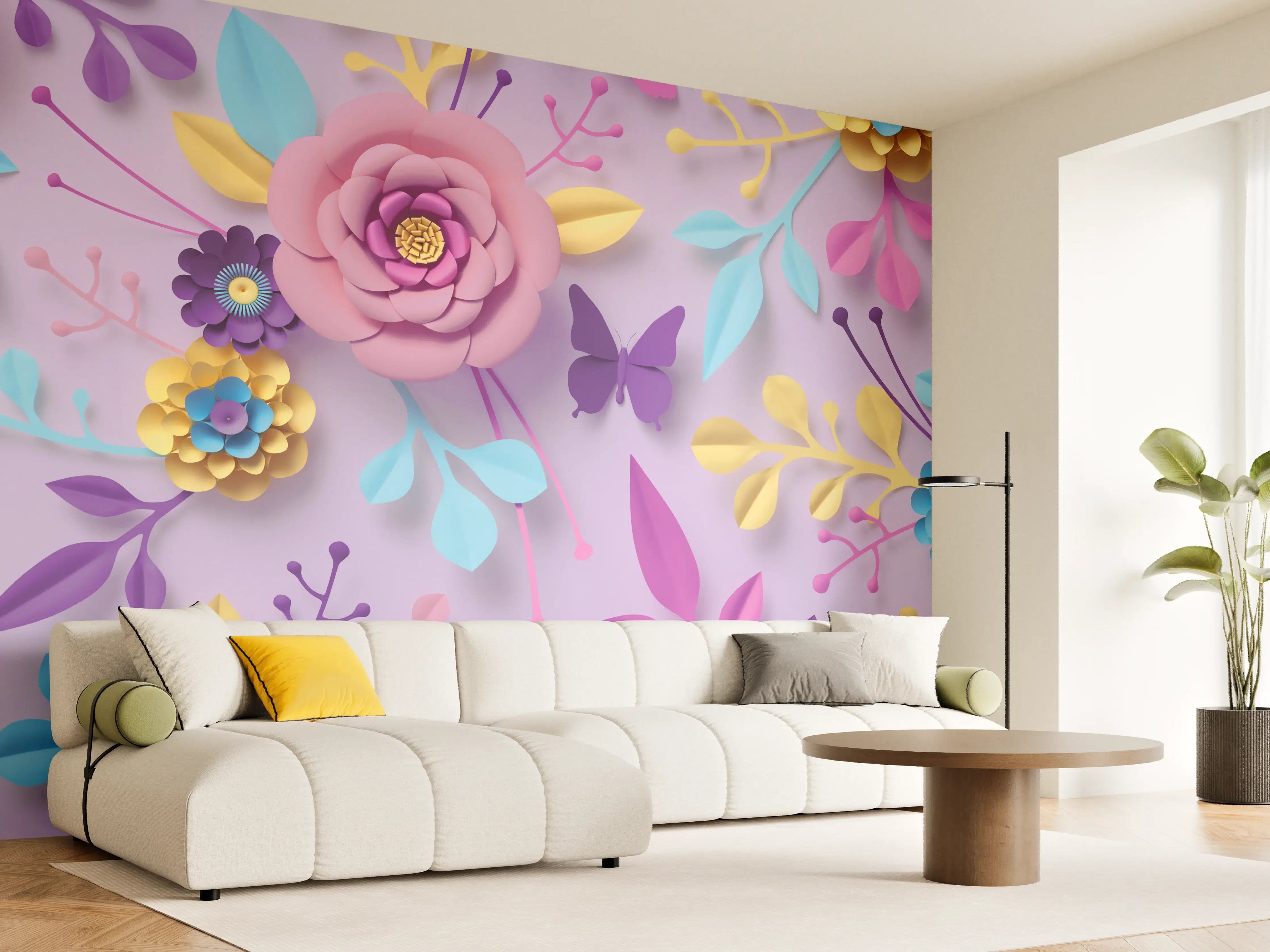 Wandverkleidung Wohnzimmer - Sanfte Grautöne in Blumenmustern