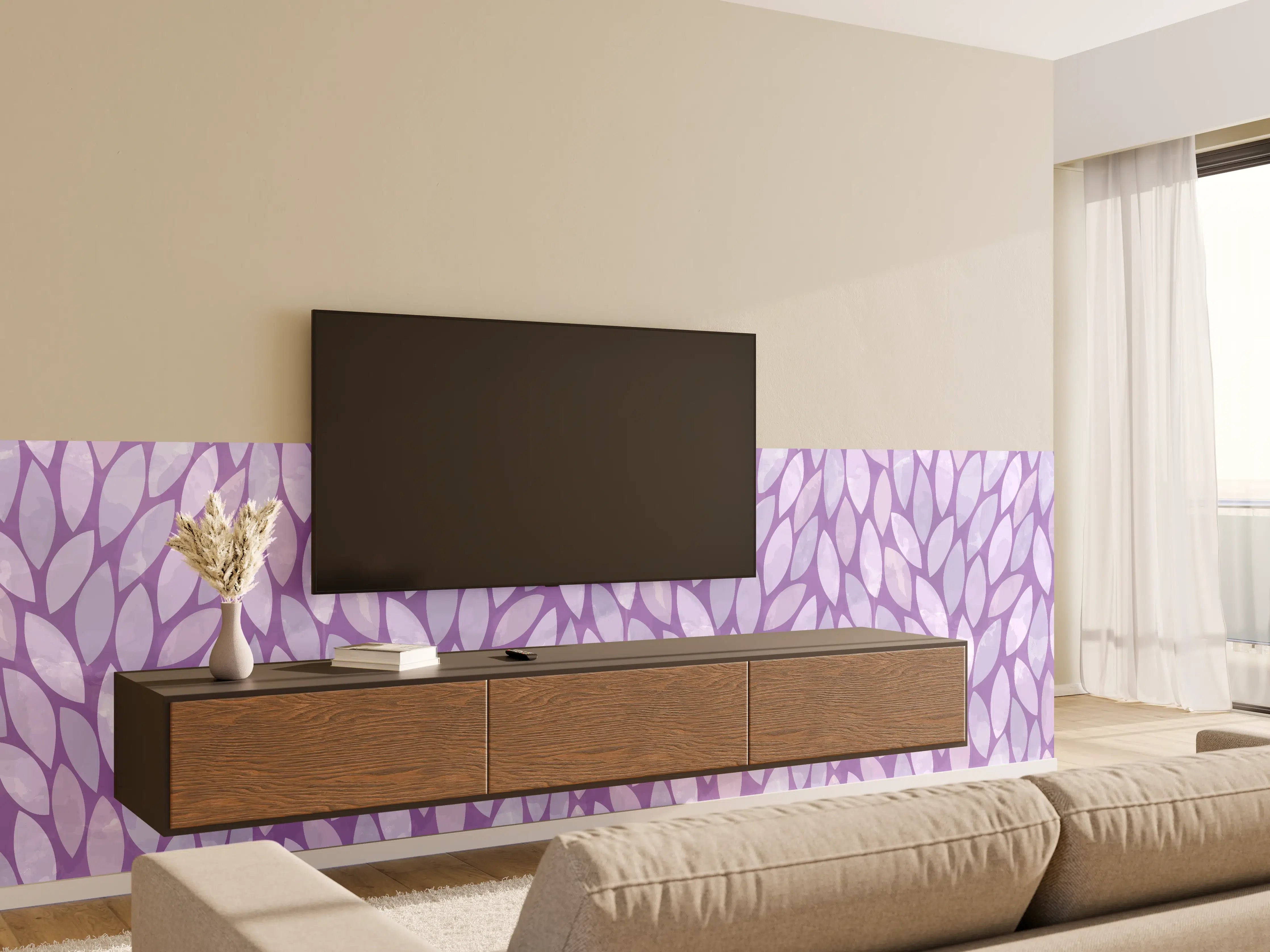 Wandverkleidung Wohnzimmer - Sanfte Grautöne in Pastellblumen