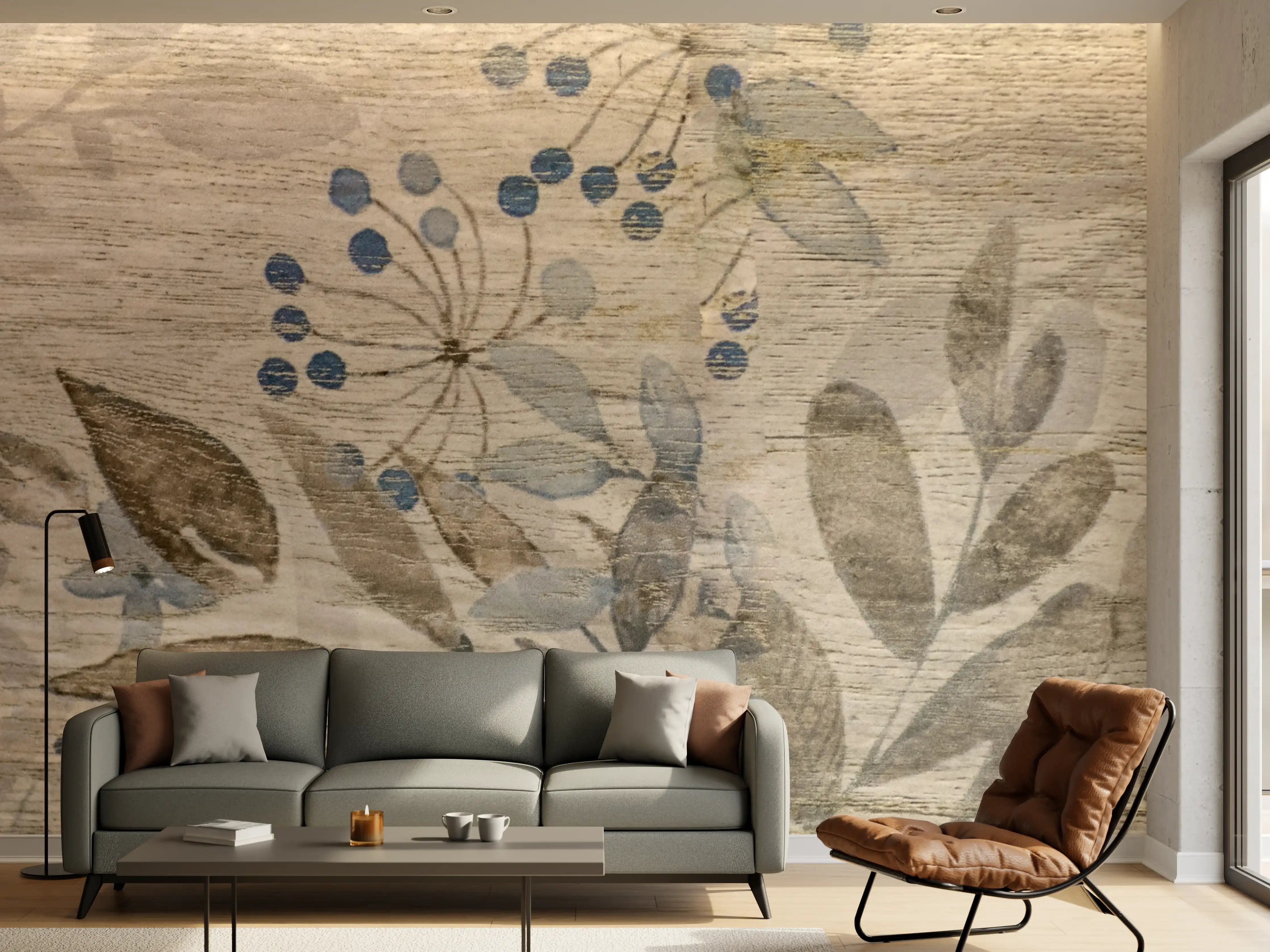 Wandverkleidung Wohnzimmer - Sanfte Holzoptik mit Blumenmuster