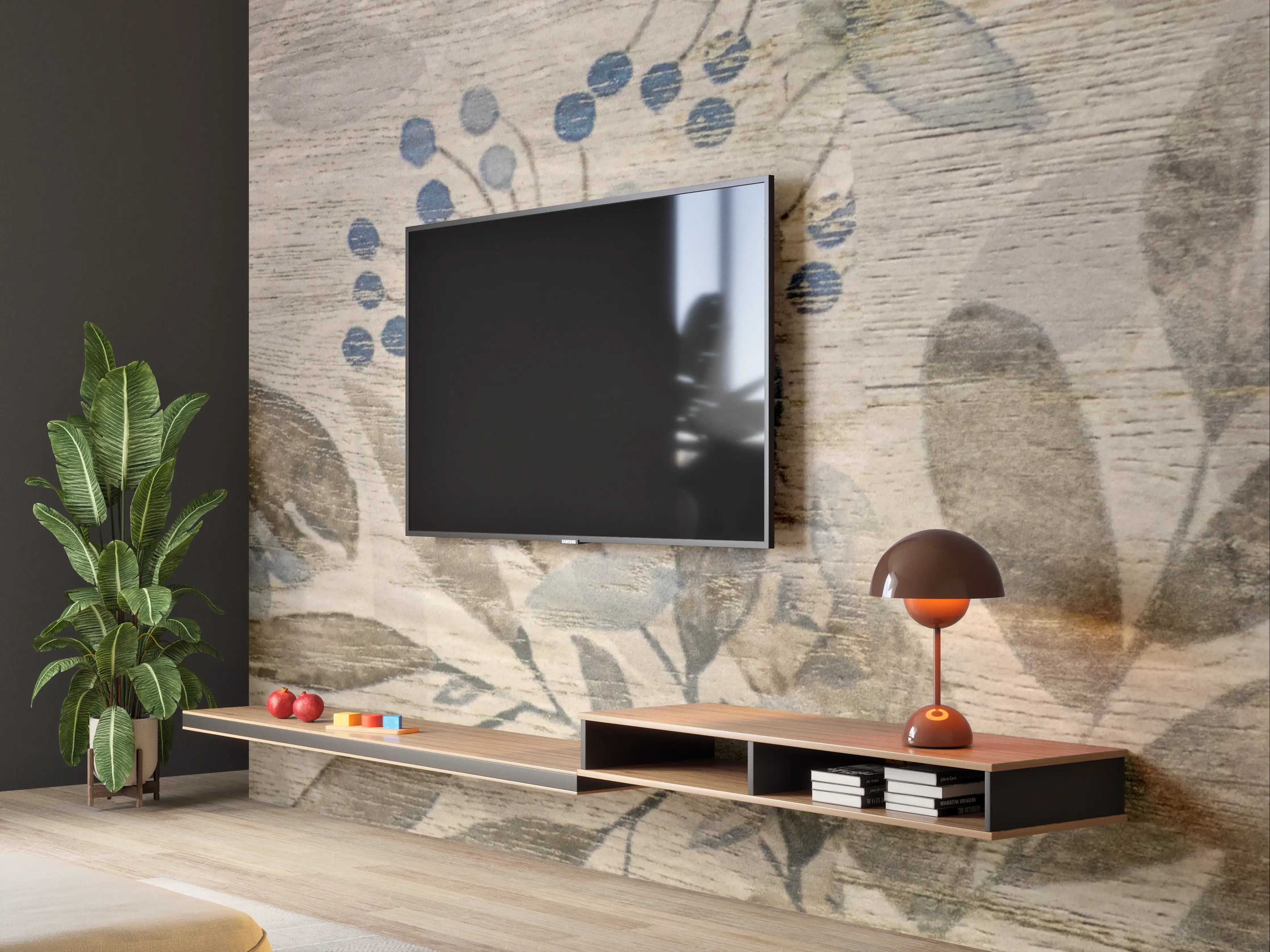 Wandverkleidung Wohnzimmer - Sanfte Holzoptik mit Blumenmuster