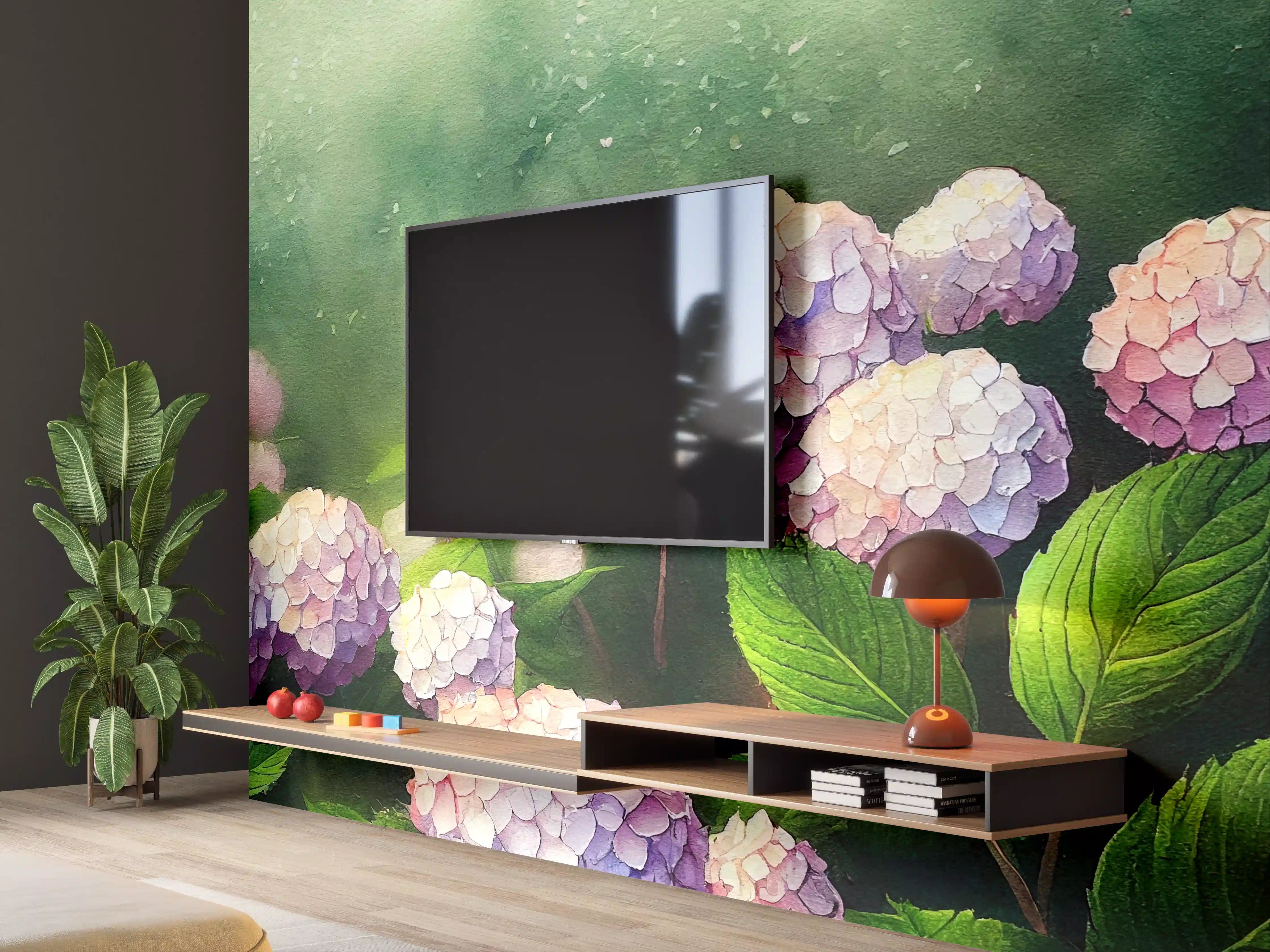 Wandverkleidung Wohnzimmer - Sanfte Hortensien in pastellfarben