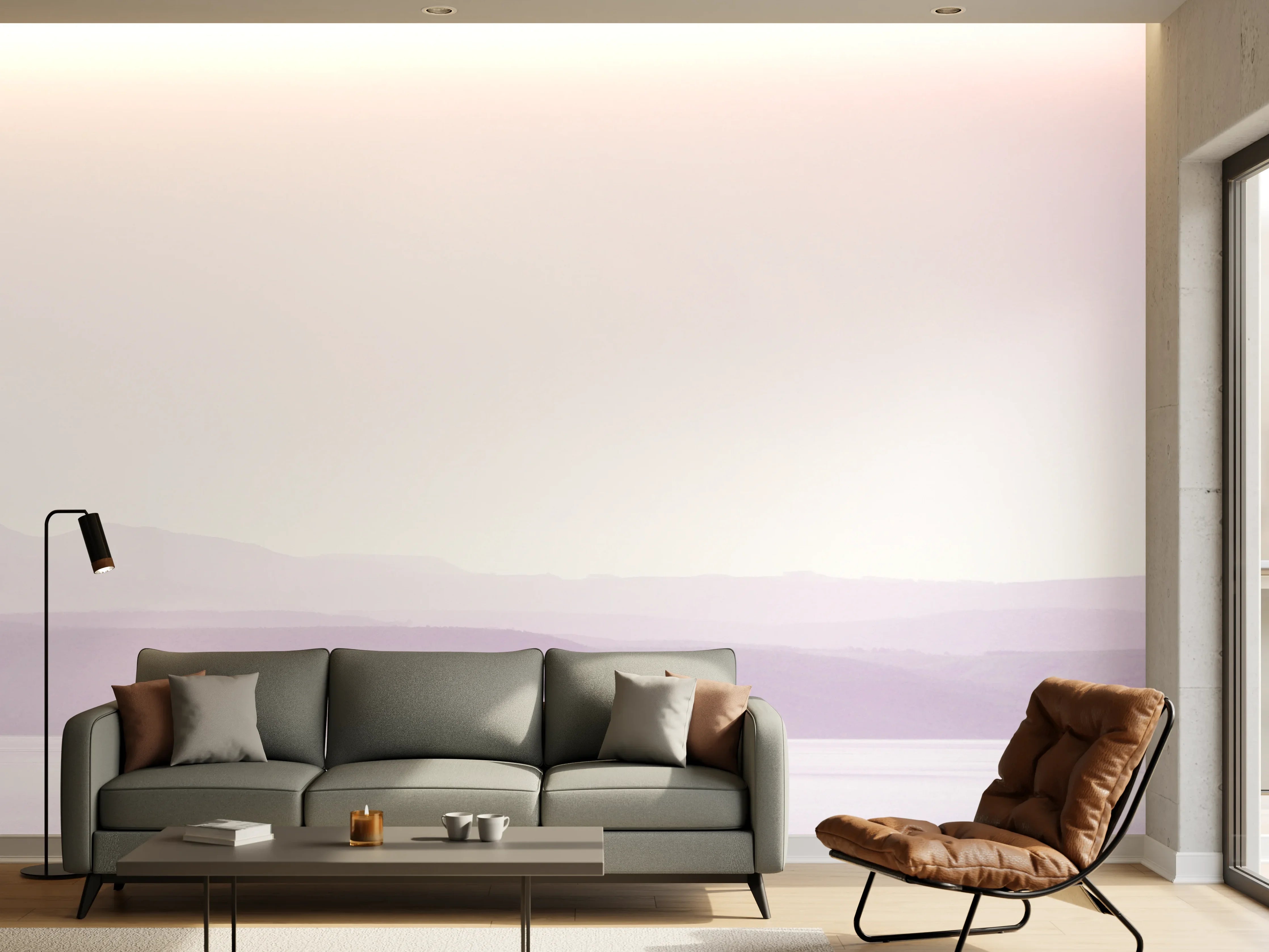 Wandverkleidung Wohnzimmer - Sanfte Landschaft mit einsamer Baumbestockung