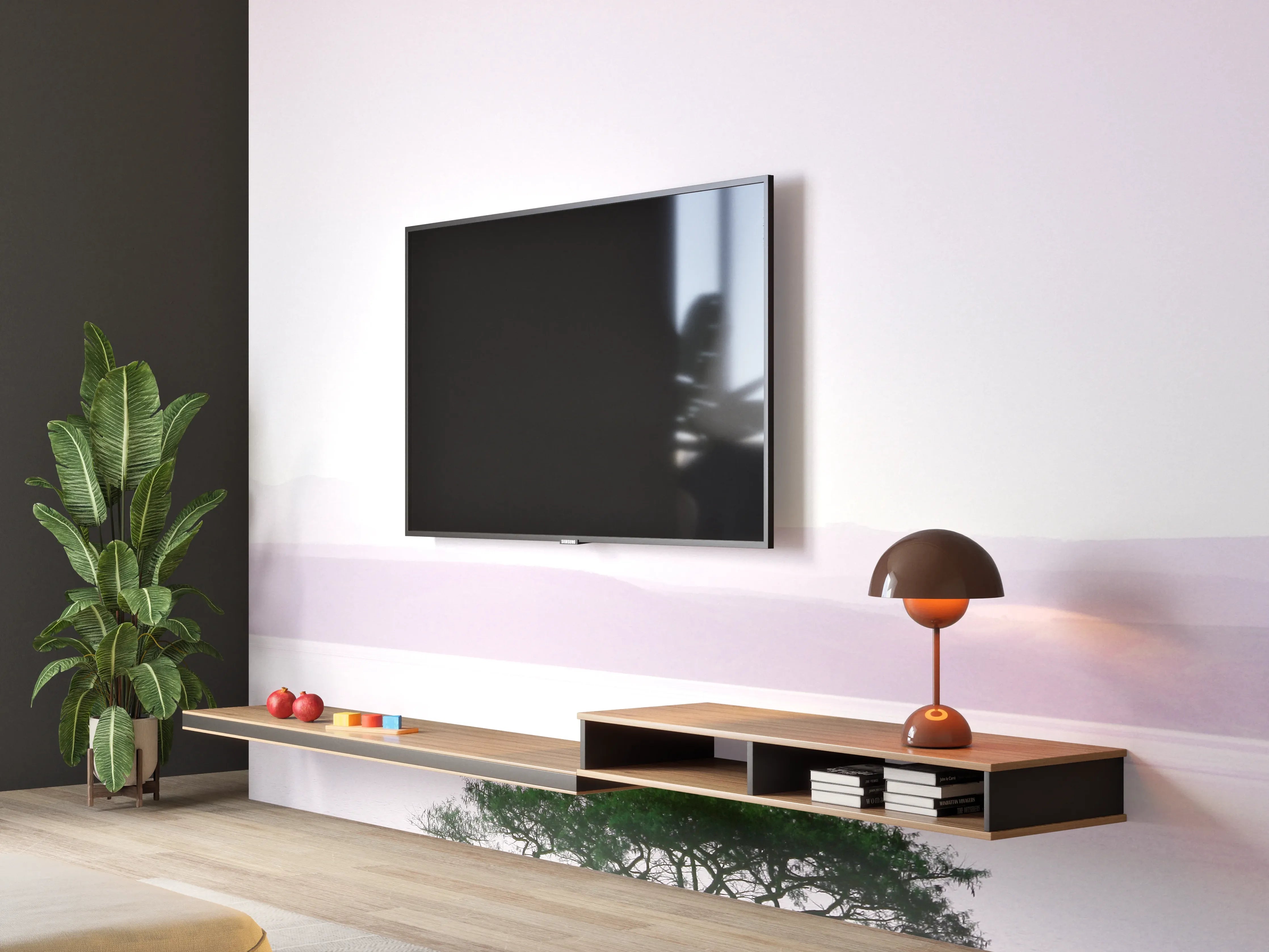 Wandverkleidung Wohnzimmer - Sanfte Landschaft mit einsamer Baumbestockung